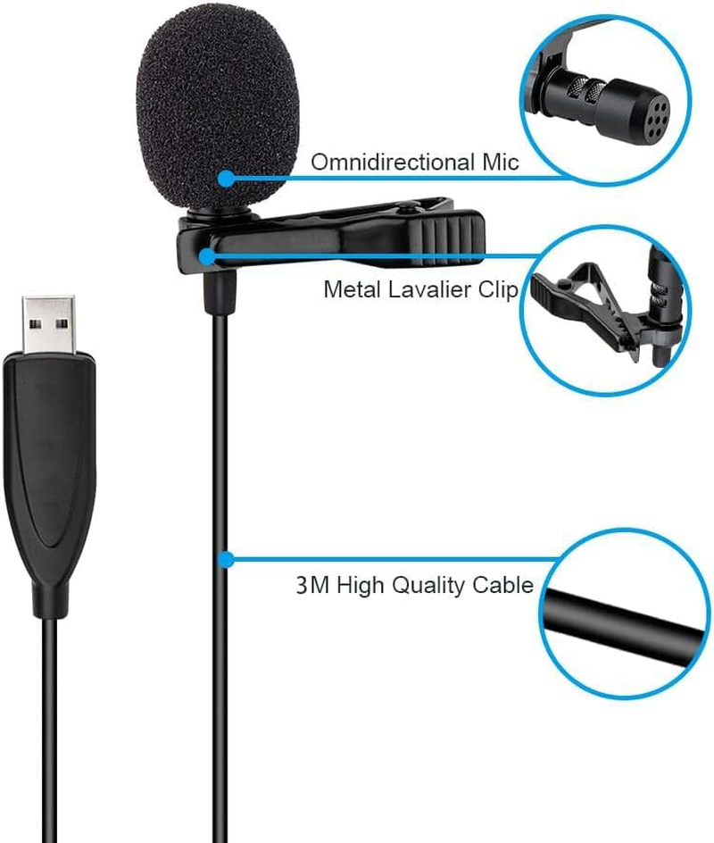 USB Lavalier Microphone, Fyvadio 3M Lapel Microphone for Computer, Lapel Clip-On Omnidirectional Condenser Mic for Laptop, PC and Mac, Perfect Podcasting, Gaming, Streaming and Recording [Plug & Play] image number 3