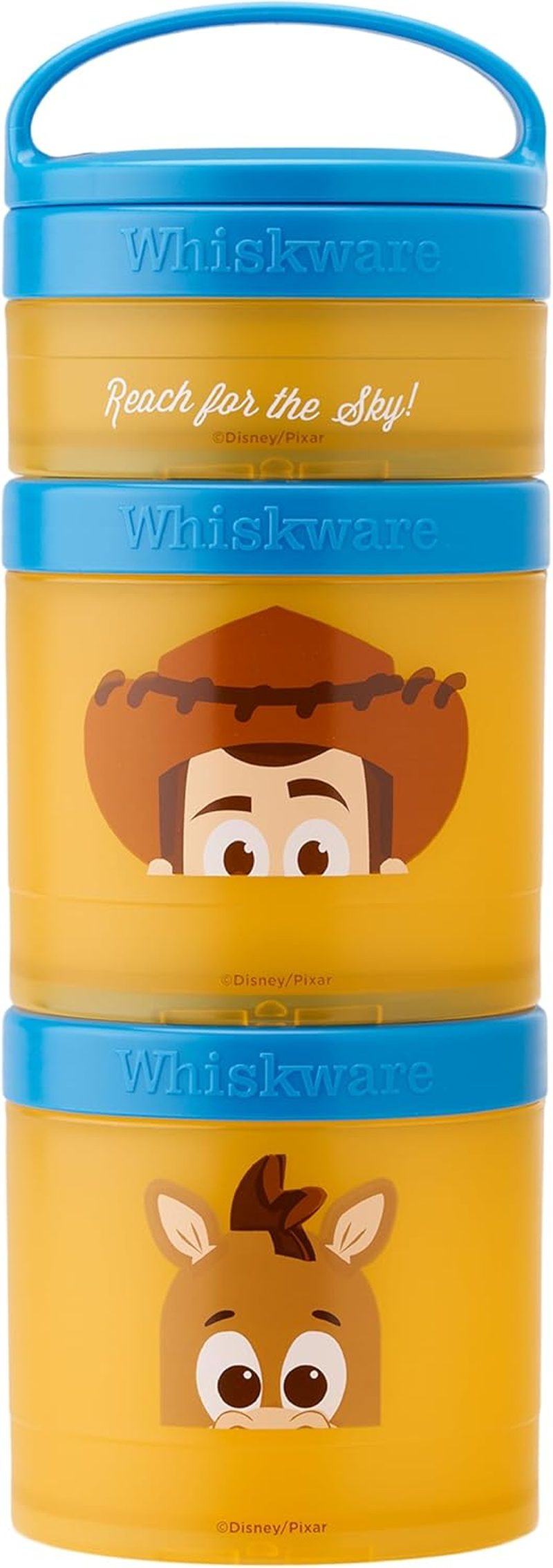 Whiskware Disney Pixar Stackable Snack Containers for Kids and Toddlers, 3 Stackable Snack Cups for School and Travel, Monsters Inc Mike Wazowski and Sulley