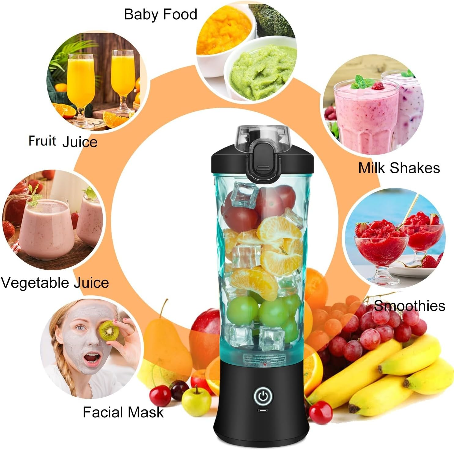 Portable Blender 20 Oz Personal Blender for Smoothie, Fruit Juice, Milk Shake Rechargeable 6 Sharp Blades Juicer Blender Cup for Kitchen Home Travel Gym Office Sports Black image number 3