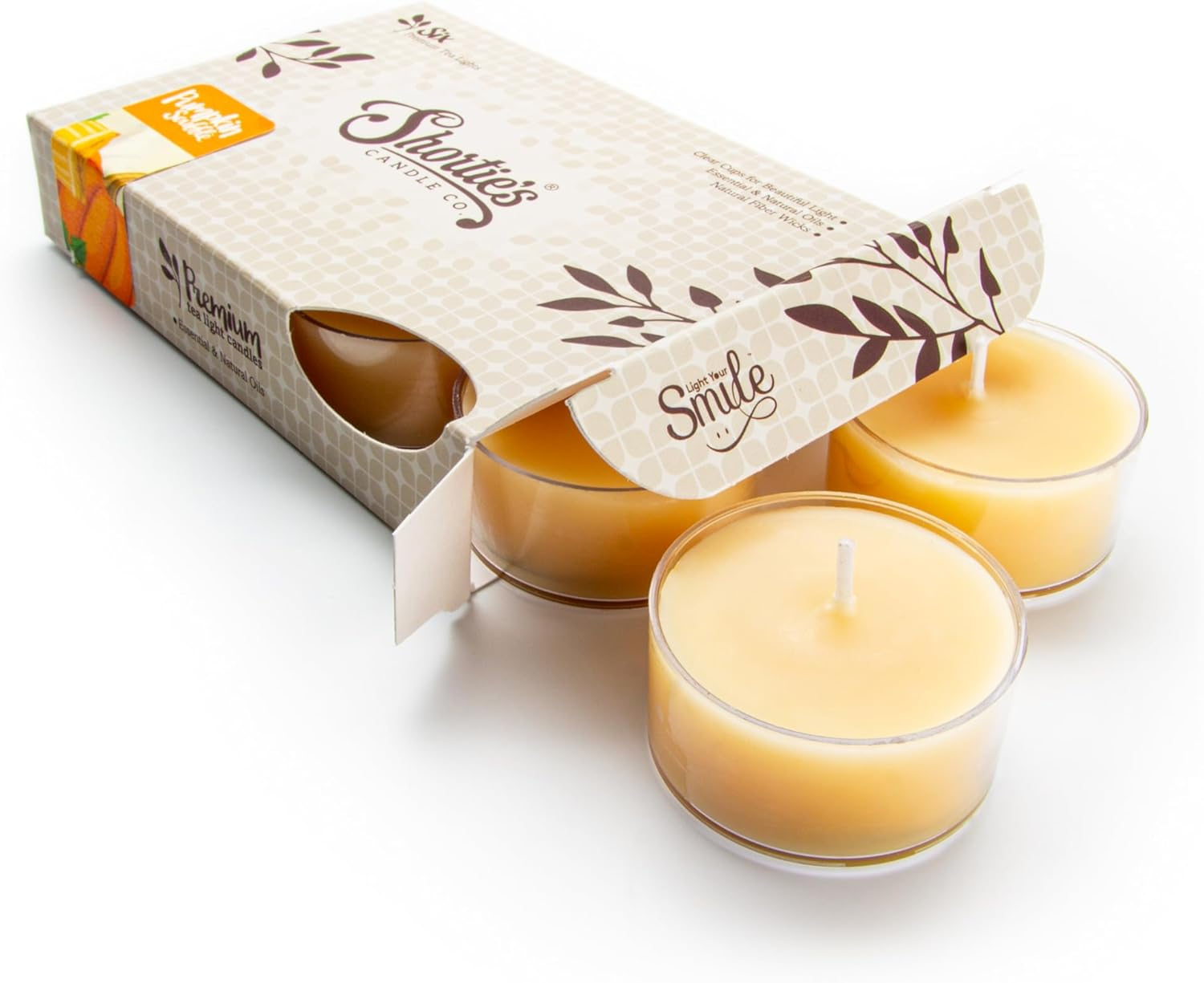 Pumpkin Souffle Beige Tea Light Candles 6 Pack - Highly Scented, Hand Poured, Clean Burning - Clear Container for Beautiful Candlelight - Bakery Tealights Collection image number 3
