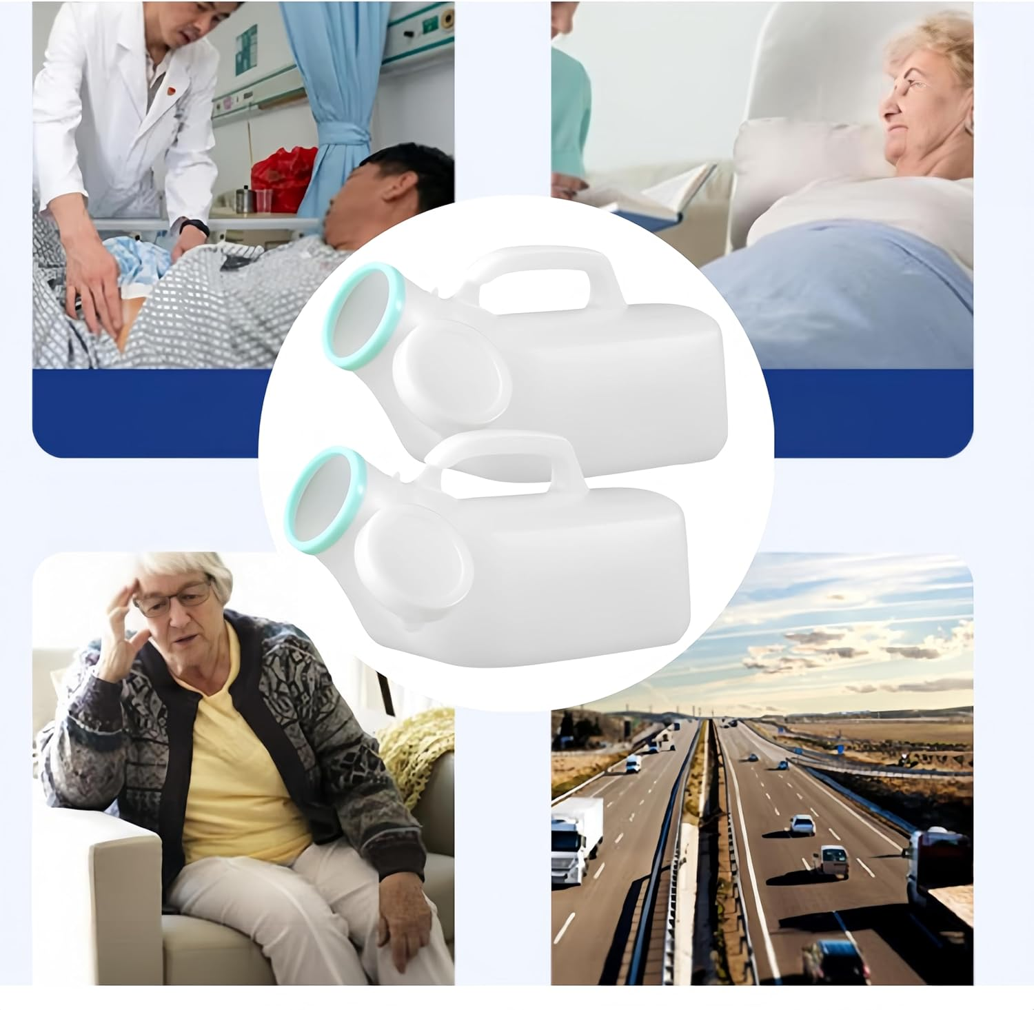 Urine Bottle,Men'S Portable Urinal with Lid, 2 Packs Large Capacity Urine Bottle,1200Ml with Clear Scale for Hospital,Incontinence,Elderly,Travel,Driving,Camping(White) image number 1