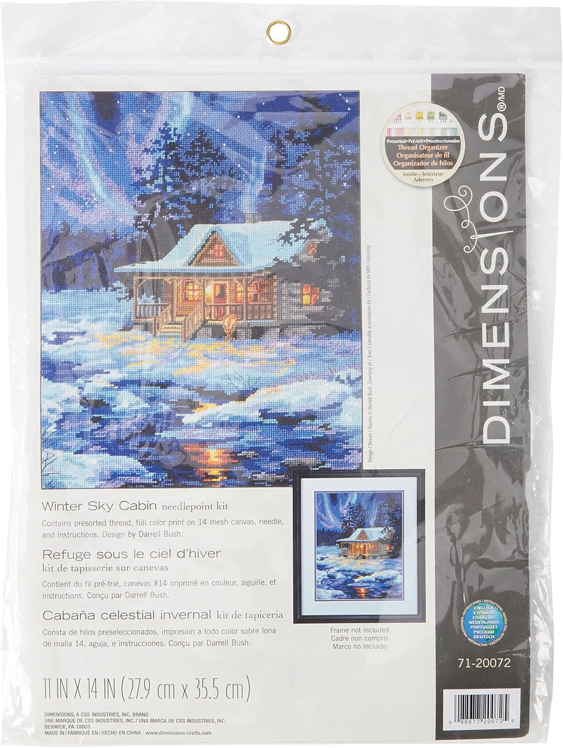 Dimensions Needlepoint Kit, Winter Sky Cabin, 11'' X 14'' image number 2