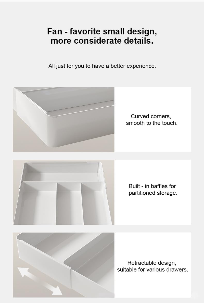 Expandable Kitchen Drawer Organizer Adjustable Utensil Tray Flatware Tray Cutlery Drawer Organiser for Forks Spoons Knife Organizer (Large, White) image number 4