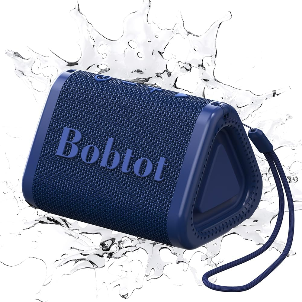 Bobtot Portable Bluetooth Speaker Wireless, IPX7 Small Shower Speaker Waterproof, 15H Playing Time, Loud and Stereo Sound with Bass, TWS Pairing for Party, Camping, Travel, Black