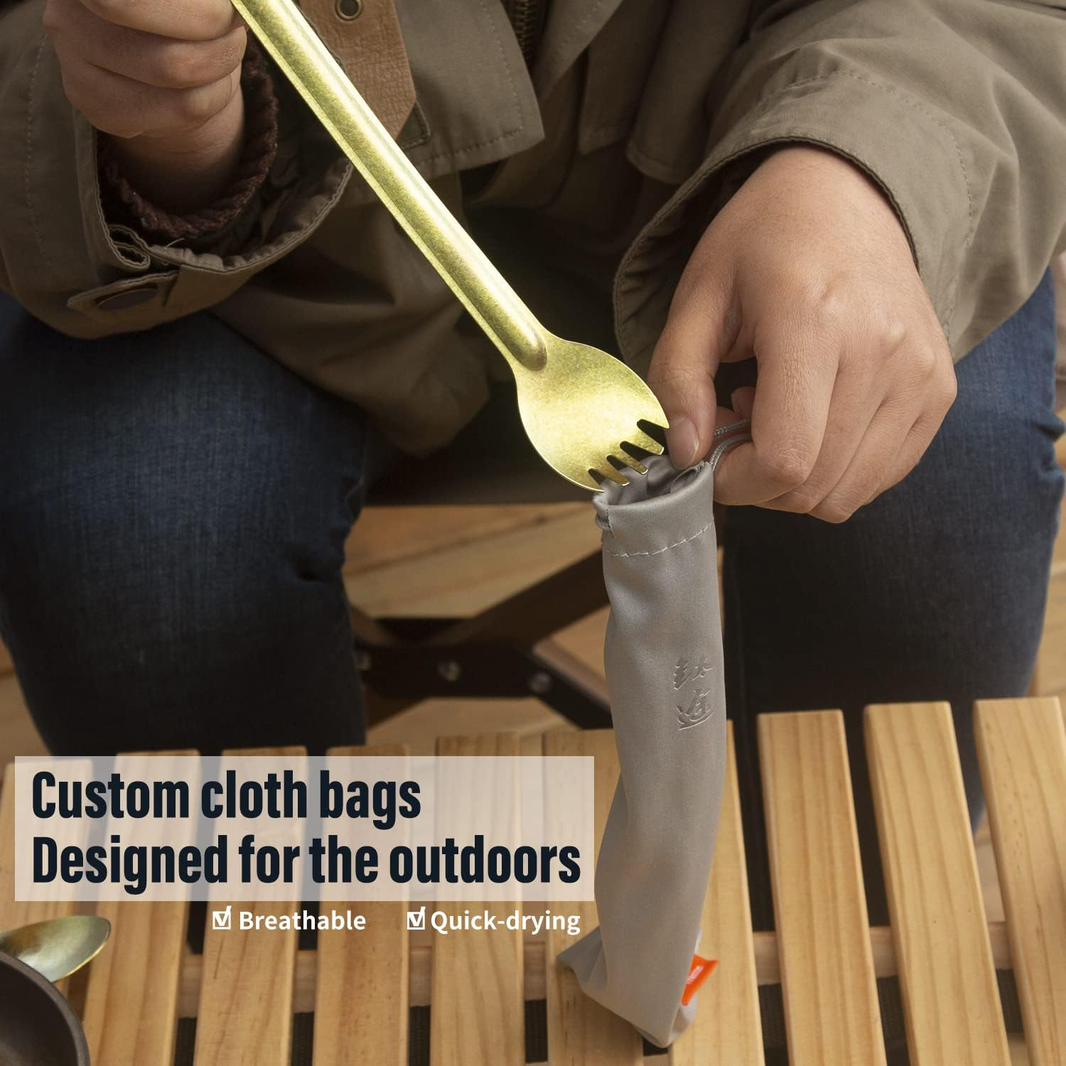 Tito Titanium Spork Long Handle Outdoor Travel Spoon Fork Portable Flatware Camping Fork Spoon Sports Backpacking Titanium Spoon (Bright-Titanium-1)