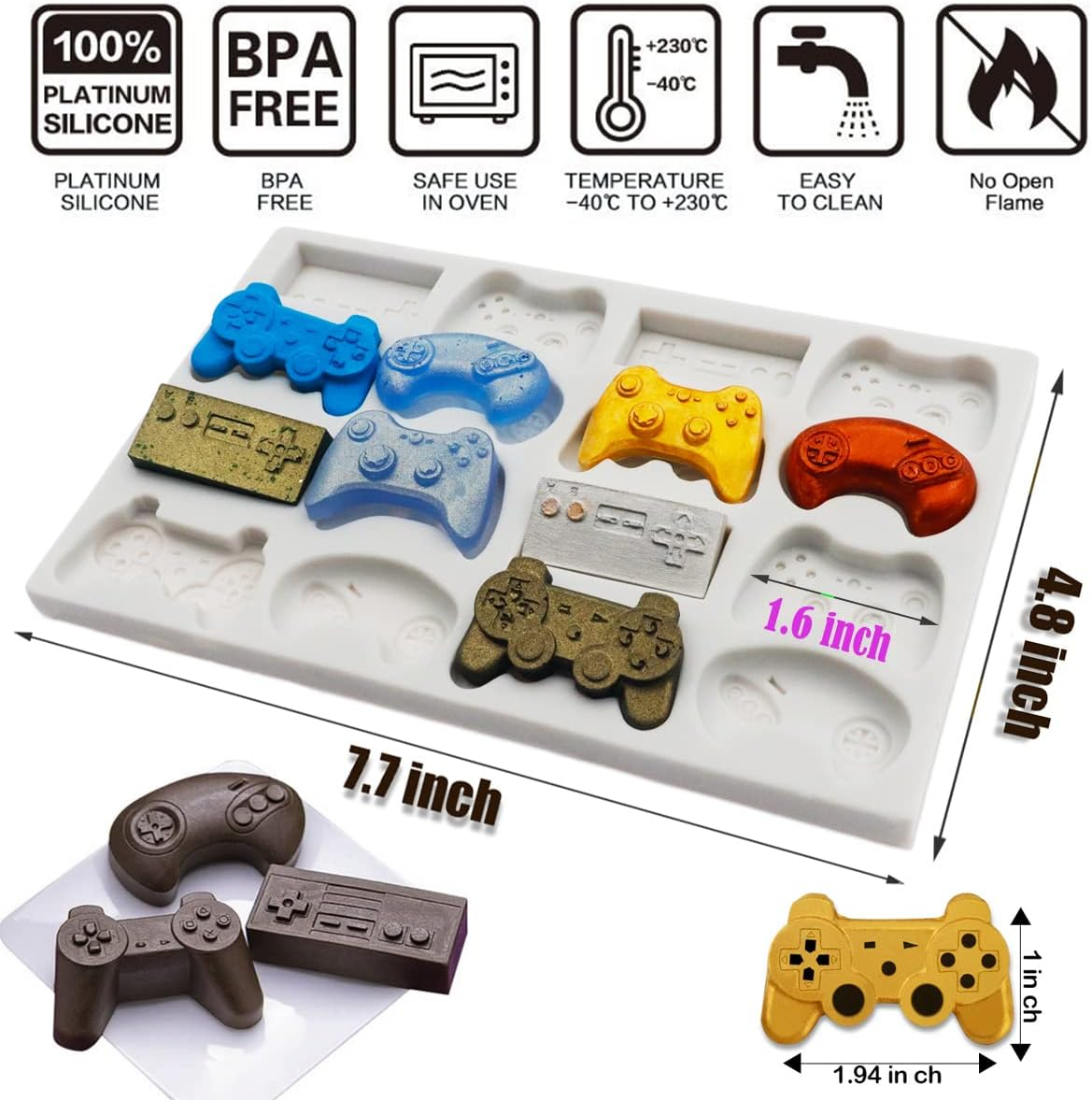 SAKOLLA Game Controller Silicone Molds, 16 Cavity Video Game Controller Molds for Chocolate, Candy, Cake Decoration, Cake Pops, Resin image number 4