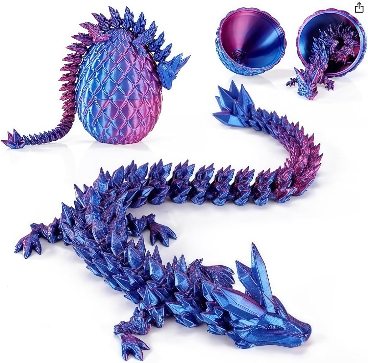 3D Printed Blue Dragon Egg with Surprise Articulated Dragon, Funny Gifts for Kids, Dino Party Favors(Blue Purple) image number 4