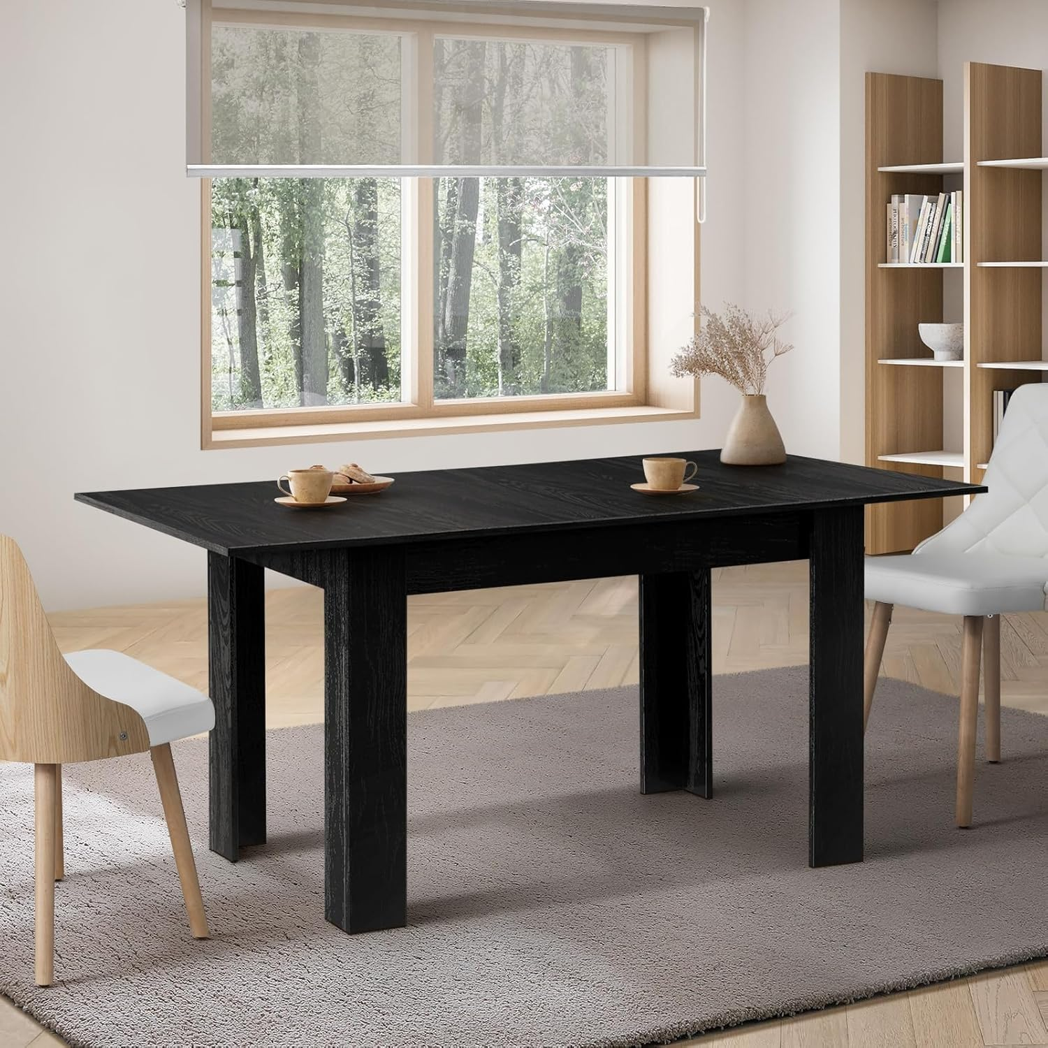 Oikiture 160Cm Dining Table Extendable Rectangular Dining Table for Home Kitchen and Dining Room Black image number 3