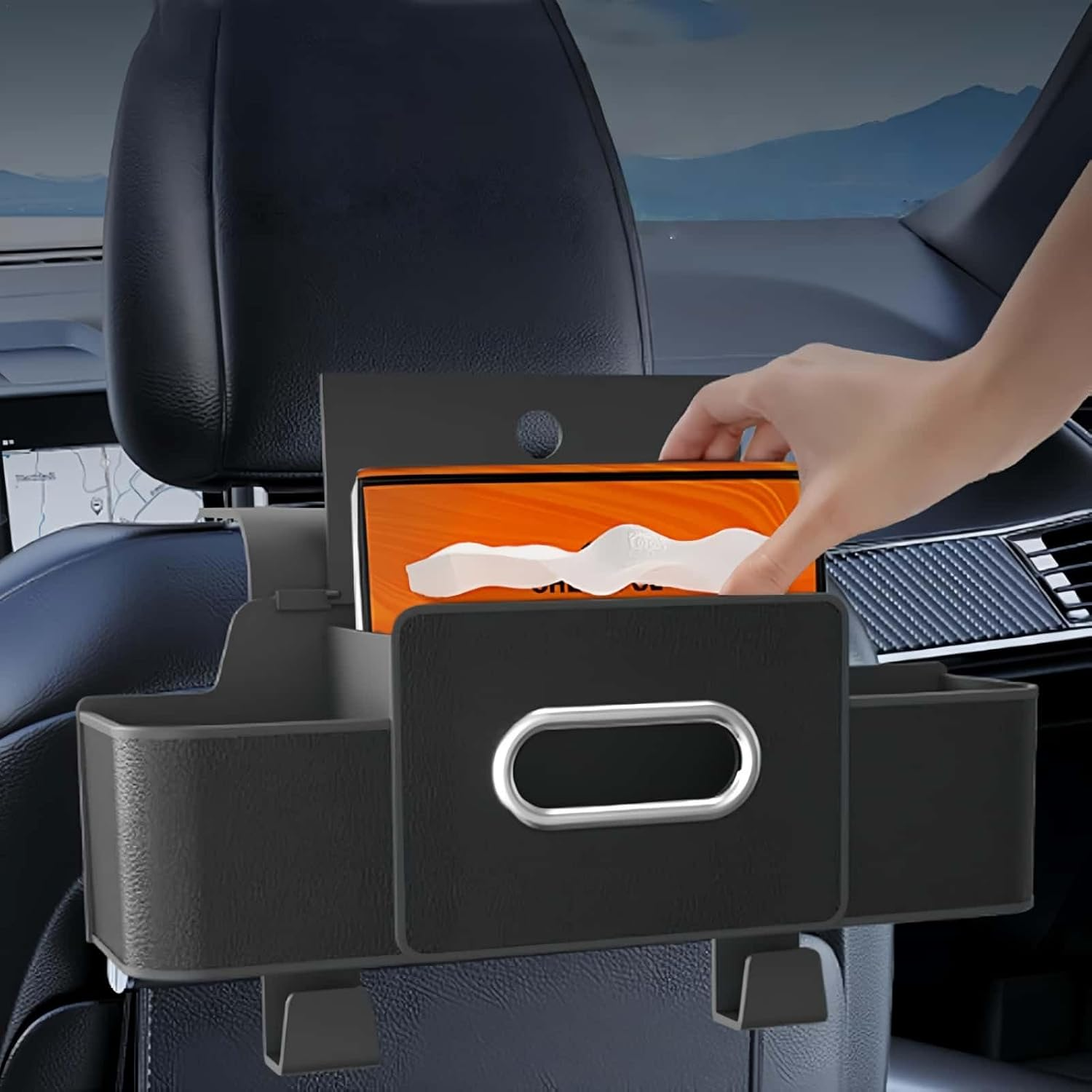 Car Backseat Organiser with Cup Holders & Storage Hooks, Holds Phones, Drinks, Snacks & Bags, Compatible with Most Vehicles image number 2