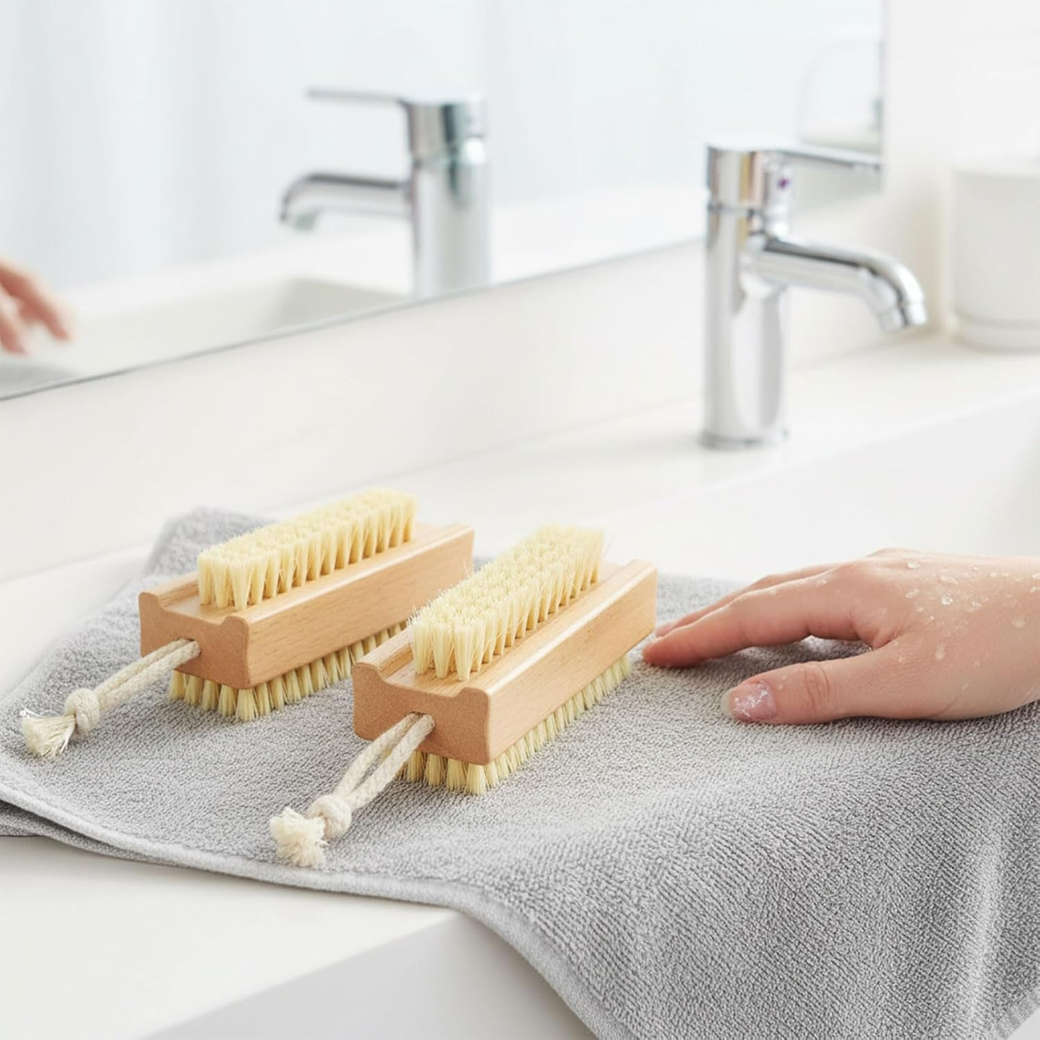 2 Pcs Durable Double-Sided Nail Brush with Ergonomic Handle for Fingernail and Toenail Cleaning, Ideal for Footwear and DIY Projects &ndash; Ermaoo image number 3