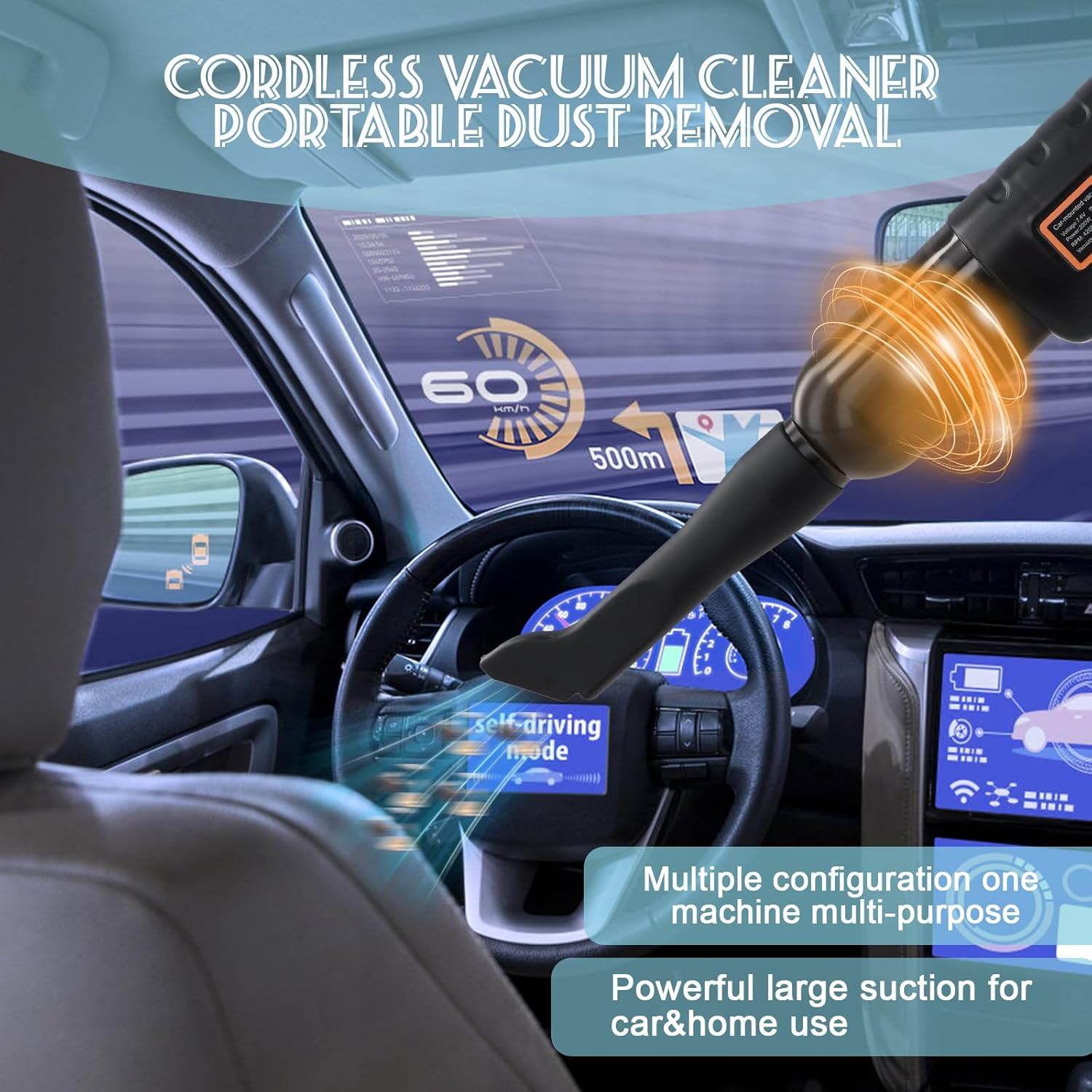 Handheld Vacuum Cleaner Powerful, 16000Pa Car Vacuum Cleaner Cordless, 4-In-1 Compressed Air Duster & Air Blower & Pump, USB Rechargeable 200W, Car Hoover for Pet Hair Sofa Home Office (Black)