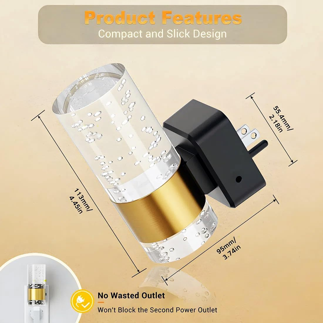 LED Night Light, 3000K Dimmable Nightlights Plug into Wall with Adjustable Brightness, Aesthetic Automatic Night Lights Plug in with Auto Dusk to Dawn Sensor for Bathroom Hallway Decor image number 5