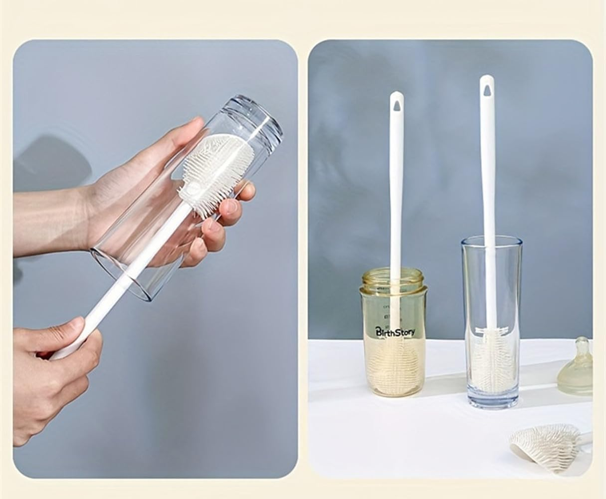 2 PCS Silicone Cleaning Brush Long Handle, 1PCS 3 in 1 Tiny Bottle Cup Lid Detail Brush,Reusable Bottle and Cup Brush, Suitable for Kitchen and Home Use Bottle Cleaning Brush Cleaning Tool image number 5