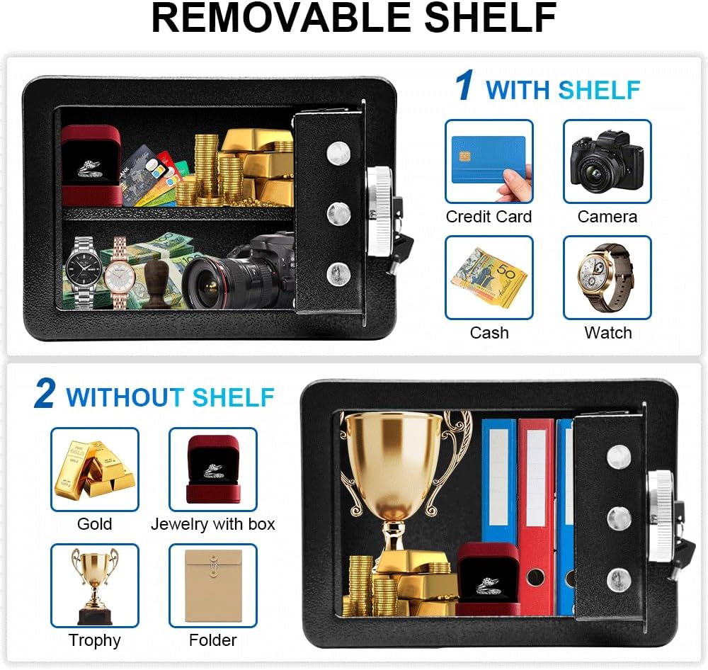 ALSTON All Steel Safety Box Wall Mountable Fireproof Mini Safe Box Keypad and Key Dual Unlock Methods with Removable Shelf for Home Office Hotel Money Safe image number 4