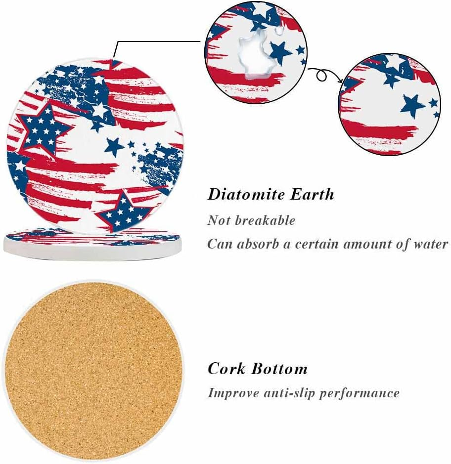 Ofloral American Elements Coasters for Drinks Stars Flag Stripes Art Graffiti National Day Cups Place Mats for Home Decor Set of 2, 4 Inch - Cute Alpaca image number 3