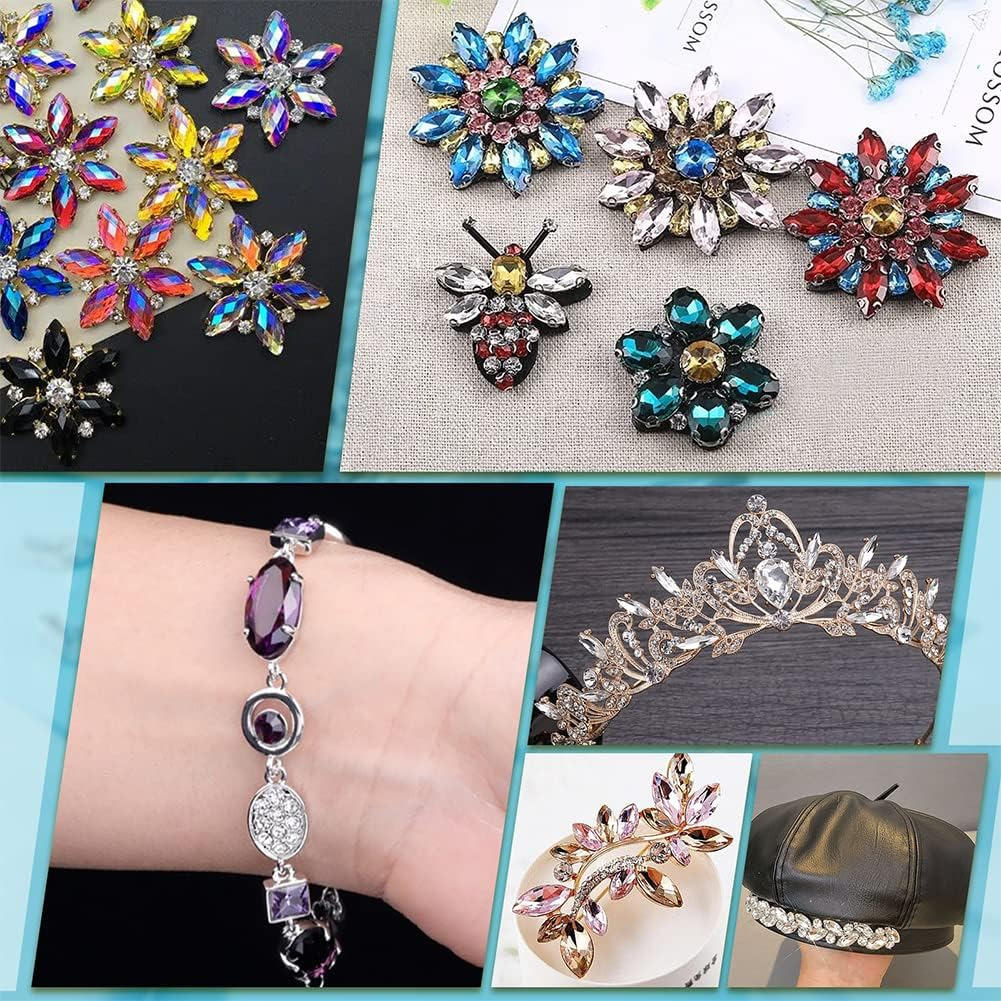 FINGERINSPIRE 94 Pcs Pointed Back Rhinestone 6 Sizes Glass Rhinestones Gems Clear Horse Eye Jewels Embelishments with Silver Plated Back Crystals Stones for Craft Decor Jewelry Making