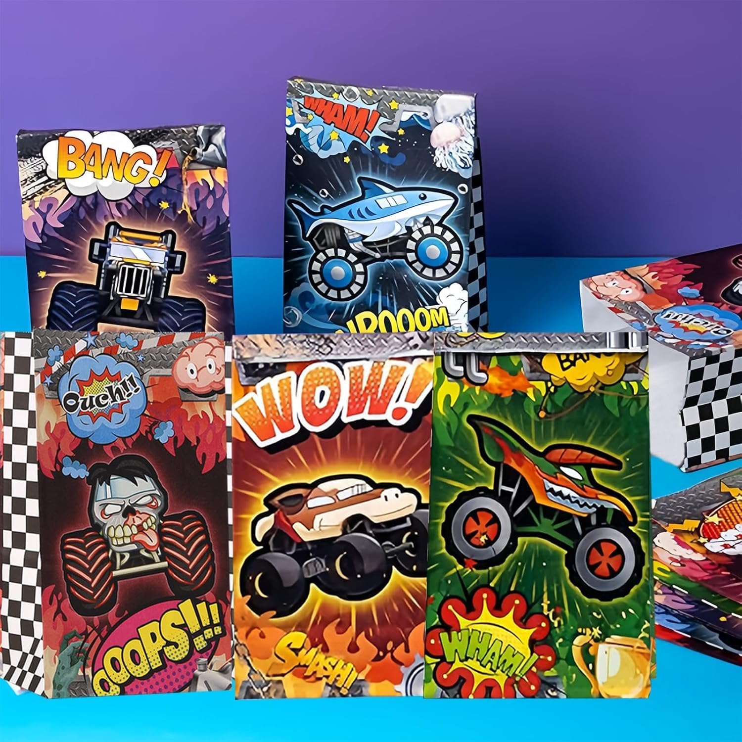 CZWXOXO 24Pcs Monster Truck Goodie Bags Monster Truck Party Favors Monster Truck Treat Bags Monster Truck Birthday Party Supplies for Boys Monster Truck Party Decorations - Multicolor image number 5