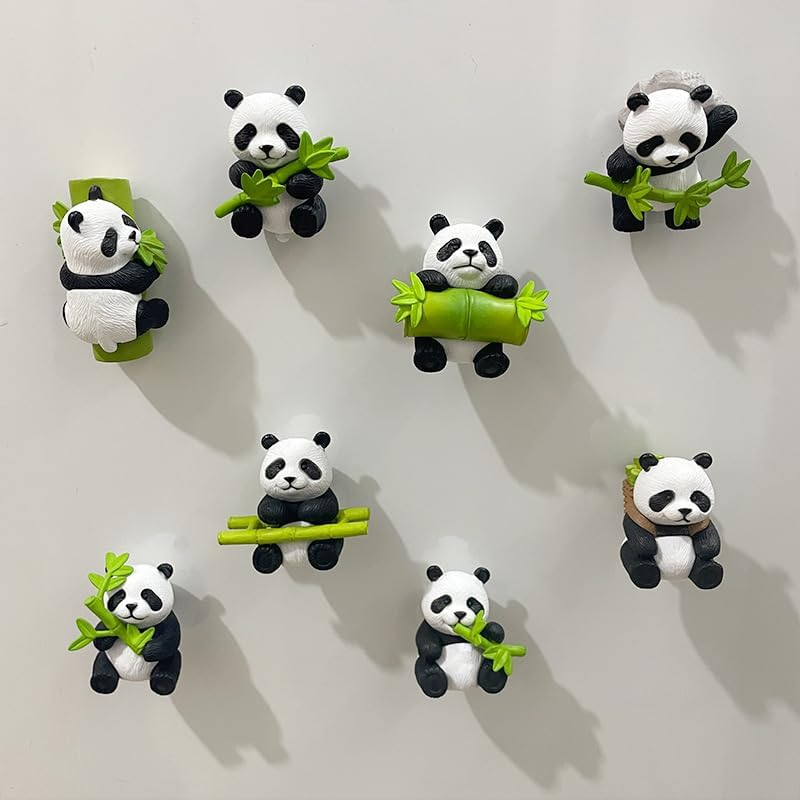 8Pcs Cute Panda Fridge Magnet 3D Simulation Panda Fridge Magnet, Cute Bamboo Modeling Resin image number 1
