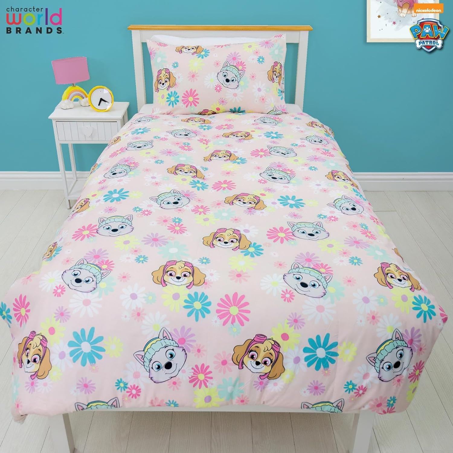 Character World Paw Patrol Official Single Childs Duvet Cover Set | Flowers Design Reversible 2 Sided Bedding Including Matching Pillow Case | Single Bed Set image number 2