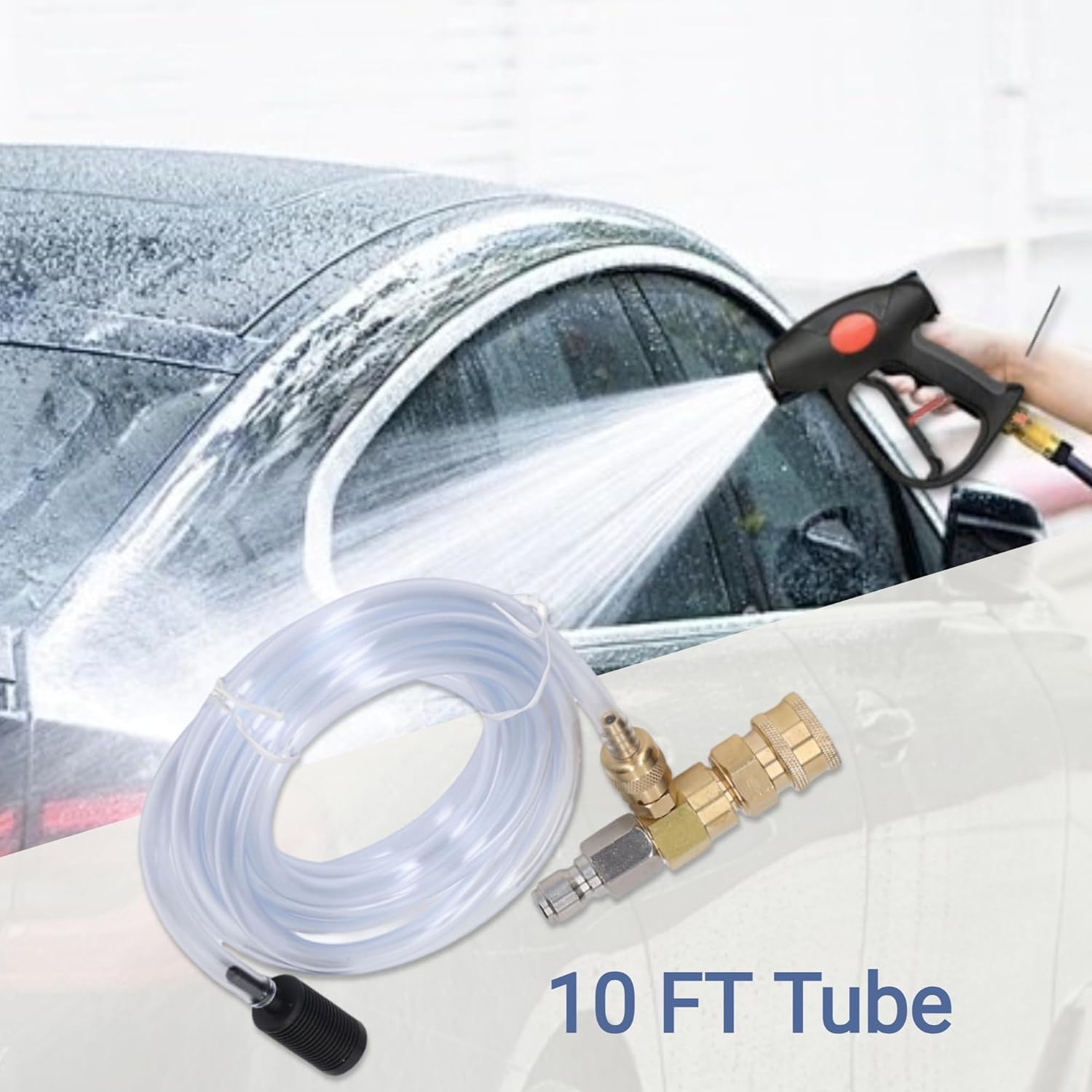 Chemical Injector Kit for Pressure Washer, 3/8 Inch Connectors, 5000 PSI Adjustable Soap Dispenser with Siphon Hose, Soap Nozzle and 2 Rolls of Water Tape image number 1