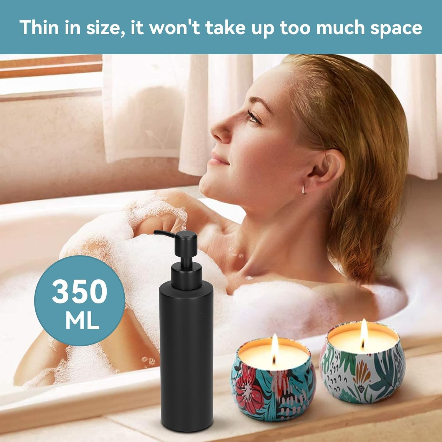 Gsycle Soap Dispenser, 350Ml Matte Black Stainless Steel Soap Dispenser Slim Soap Dispenser Liquid Hand Soap Dispenser for Bathroom Sink Countertop image number 2