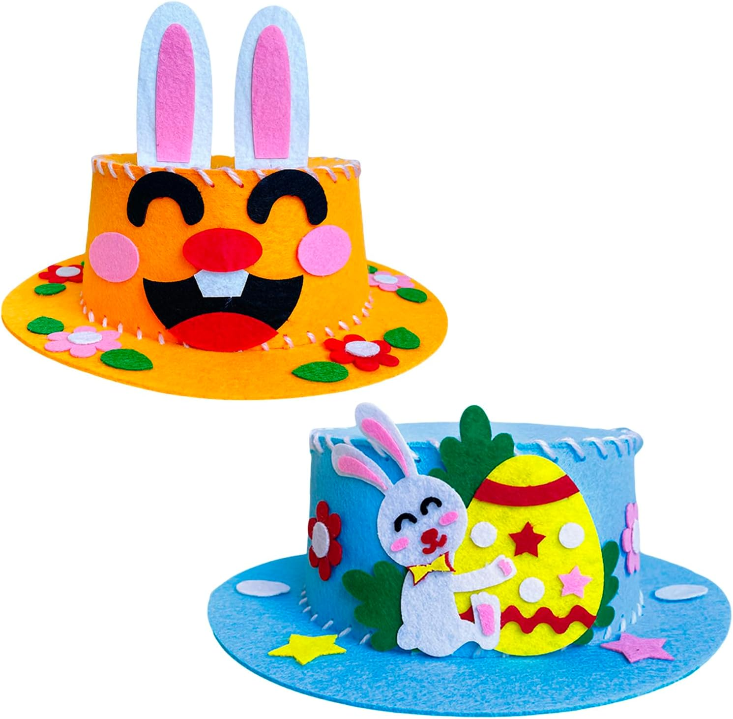 Yayafunfun DIY Easter Bonnet Craft Kit for Kids - 2 Pack Felt Hats with Bunny, Eggs & Reusable Decorations | School Parade Competition Supplies, Easter Crafts for Boys Girls (Age 2+) image number 1