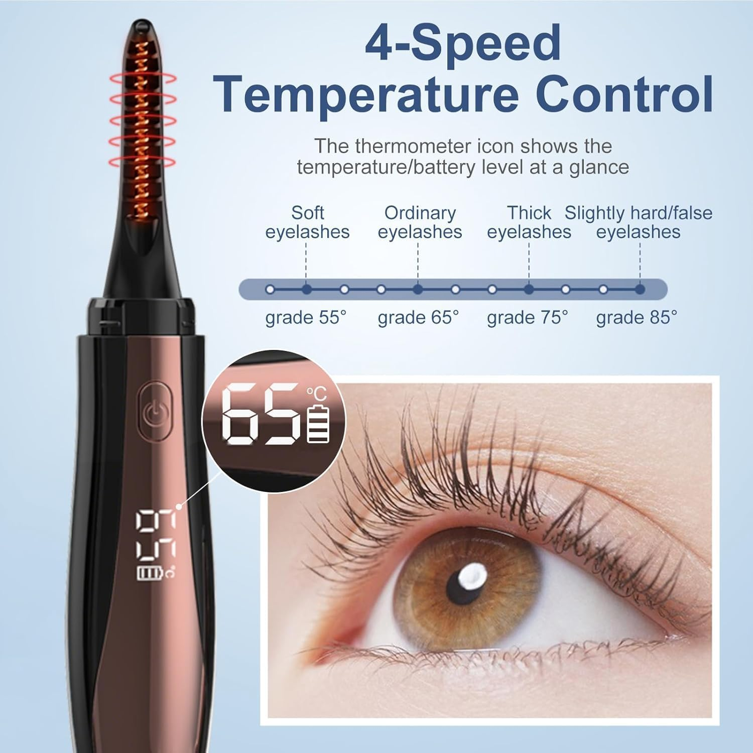 OBEST Heated Eyelash Curler, Electric Eyelash Curler, 8 Seconds Fast Heating with 4 Temperature Modes, Eye Lash Curler, Heated USB, LED Display,Heated for All Eyelashes image number 3