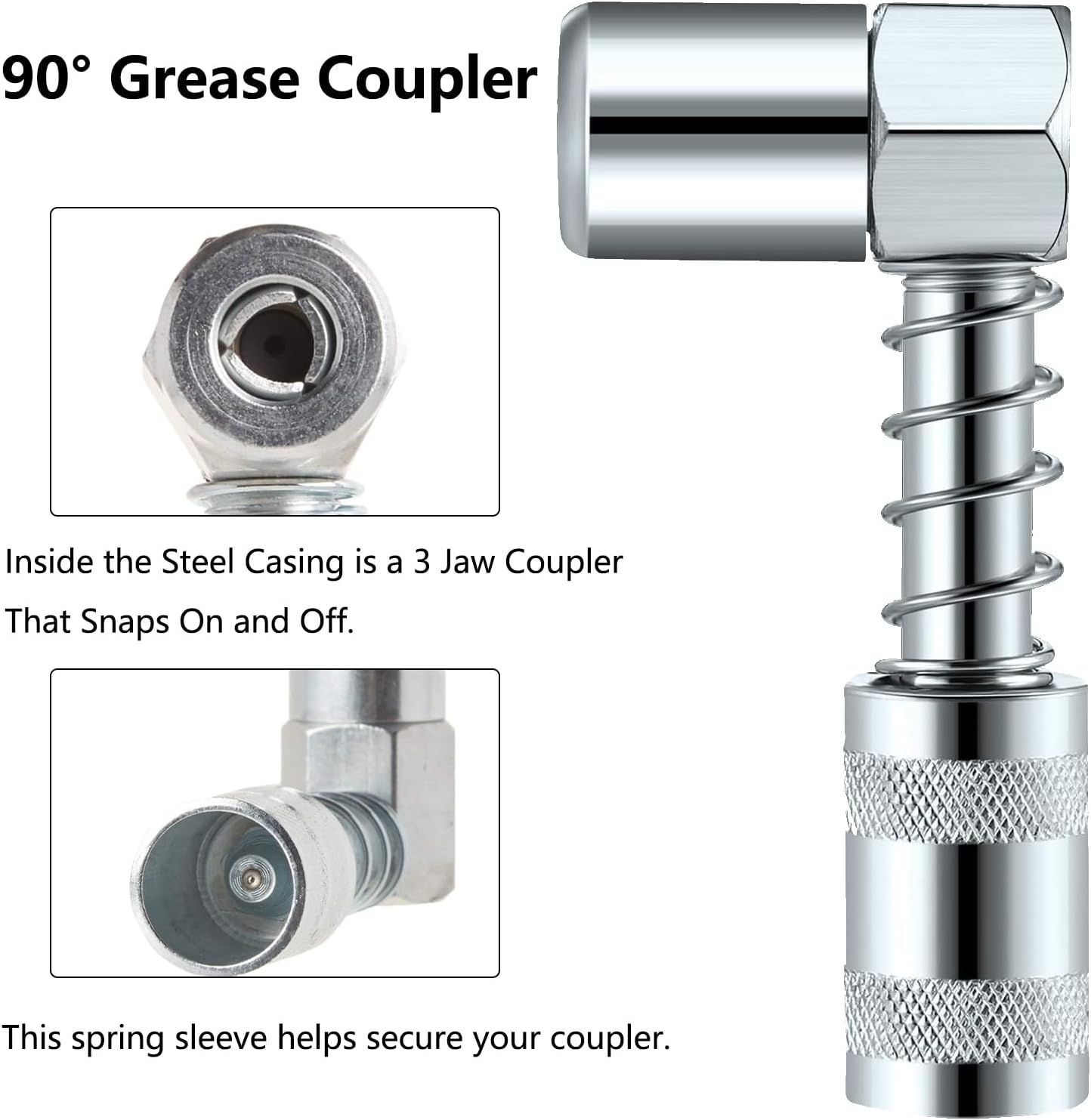 Grease Nozzle Grease, 90 Degree Grease Gun Coupler with Sleeve, Durable 3 Jaw Angle Grease Gun Accessory for Auto, Farm, and Truck image number 1