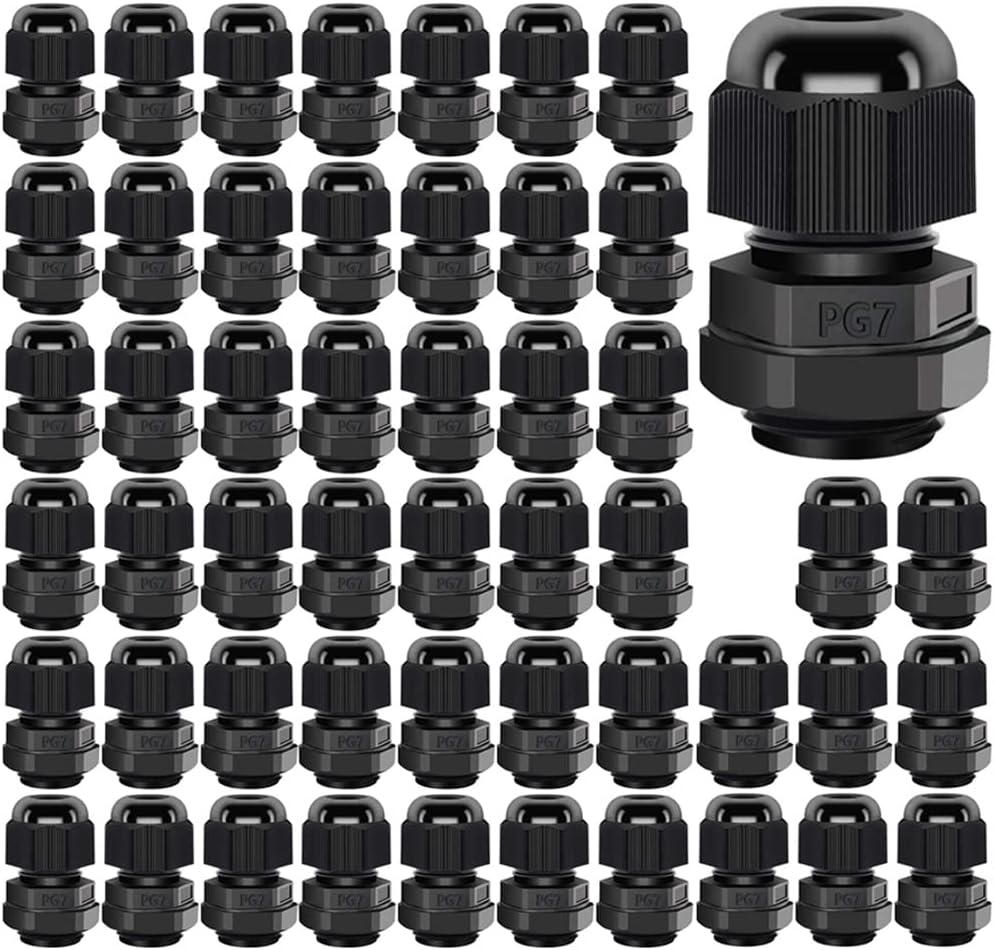 Gebildet Cable Gland, PG7 Plastic Waterproof Adjustable 3-6.5Mm Cable Gland Joint with Gaskets, M12 &times; 1.5 Wire Connector, Wire Protector (Pack of 50, Black) image number 3