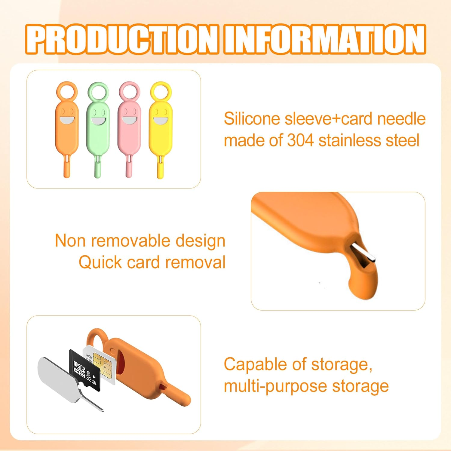 4PCS SIM Card Removal Tool Silicone Can Be Used Repeatedly SIM Card Holder with Keychain Anti-Loss and Portable SIM Pin Ejector Case Fits All Phones Tablets and Electronics