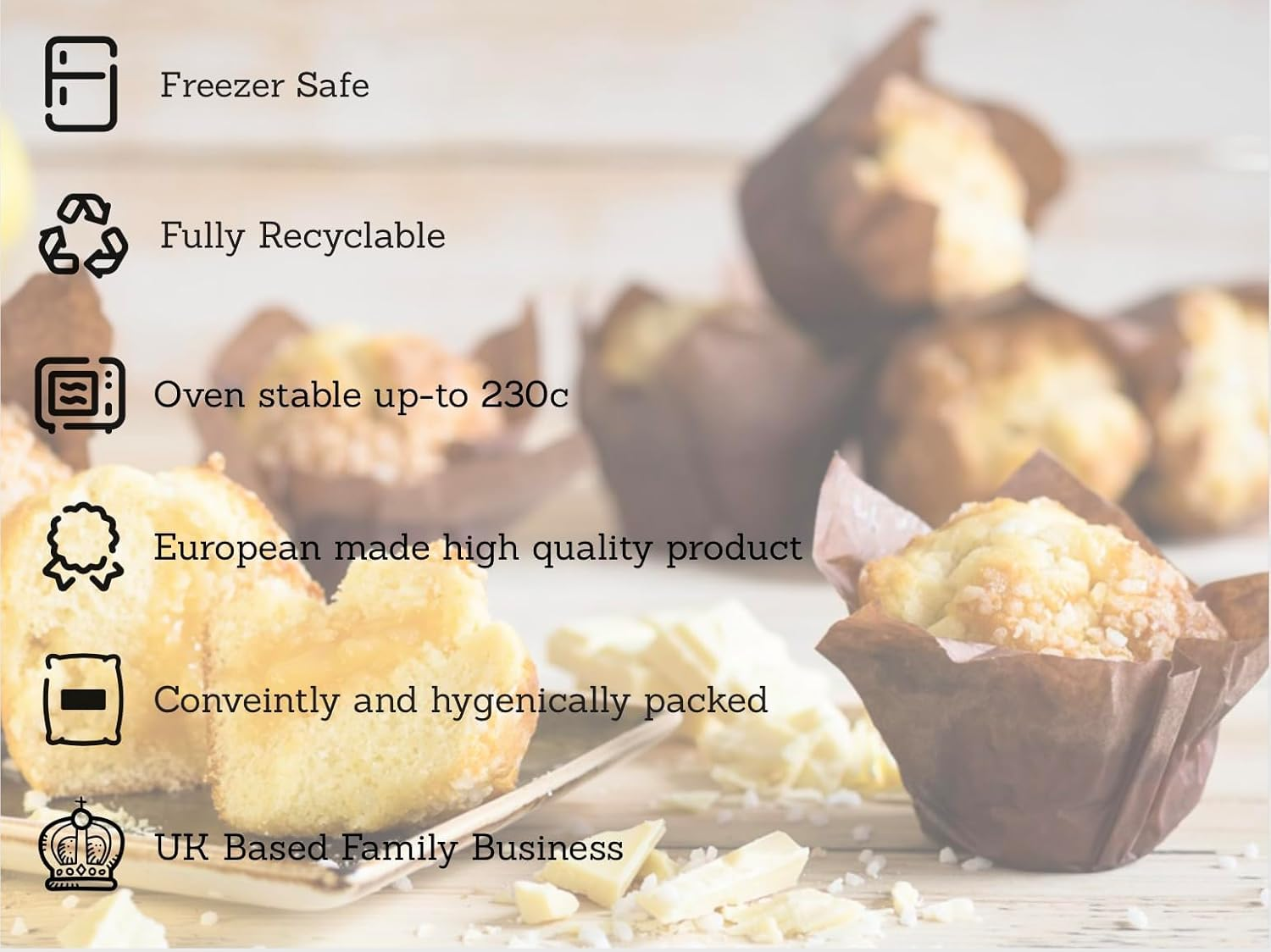 50 Bakery Direct Chocolate Brown Tulip Muffin Wraps Cases FREEPOST image number 5