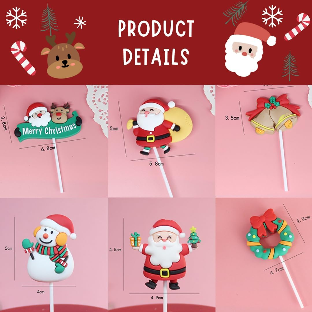 12 Pieces Reusable Christmas Cake Cupcake Toppers - Holiday Decorations Set with Santa, Christmas Tree, Snowman, Reindeer, Wreath, Candy Cane - for Holiday Baking, Party, Gift & Stocking Stuffers image number 4