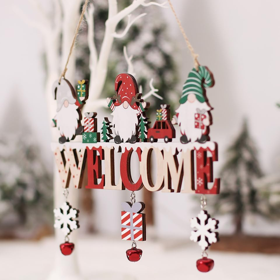 Abaodam 2Pcs Front Door Welcome Sign Wooden Christmas Hanging Decor Lanyard Charming Snowman Letters for Decoration Festive Holiday Atmosphere image number 4