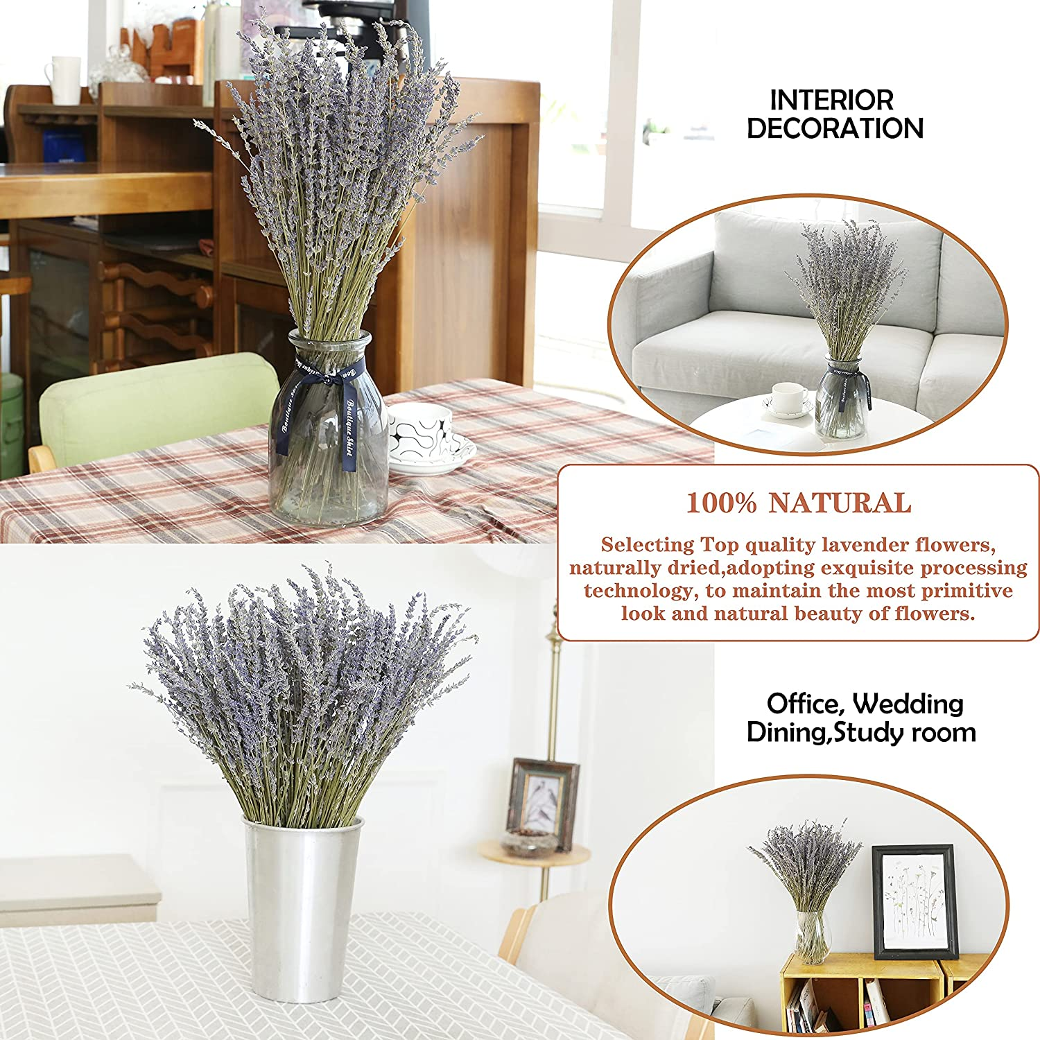 MIHUAGE Dried Lavender Flowers Bundles 100% Natural Real Dry Flower for Home Decorations,Home Fragrance 380-400 Stems