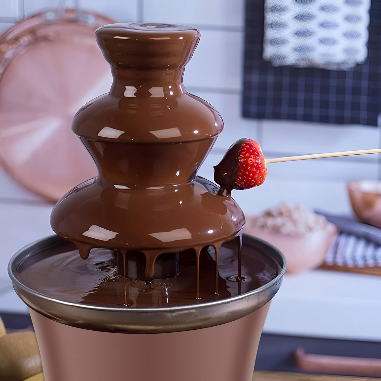 Electric Chocolate Fountain Machine，3 Layer Cheese Fountain Machine，Hold 10Oz Chocolate Fondue Fountain，Stainless Steel Cheese Fountain Melting Machine，Auto off Household Chocolate Fountain for Candy image number 4