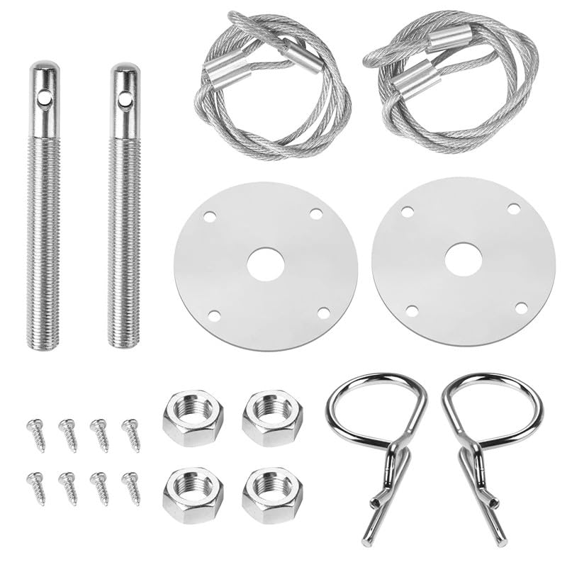 Stainless Steel Hood Pin Plate Lock Kit, 20Pcs Sengine Hood Pin Plate Lock Clip Kit, Stainless Steel Engine Hood Plate Bonnet Clips, Vehicle Exterior Engine Hood with Racing Lanyard image number 2