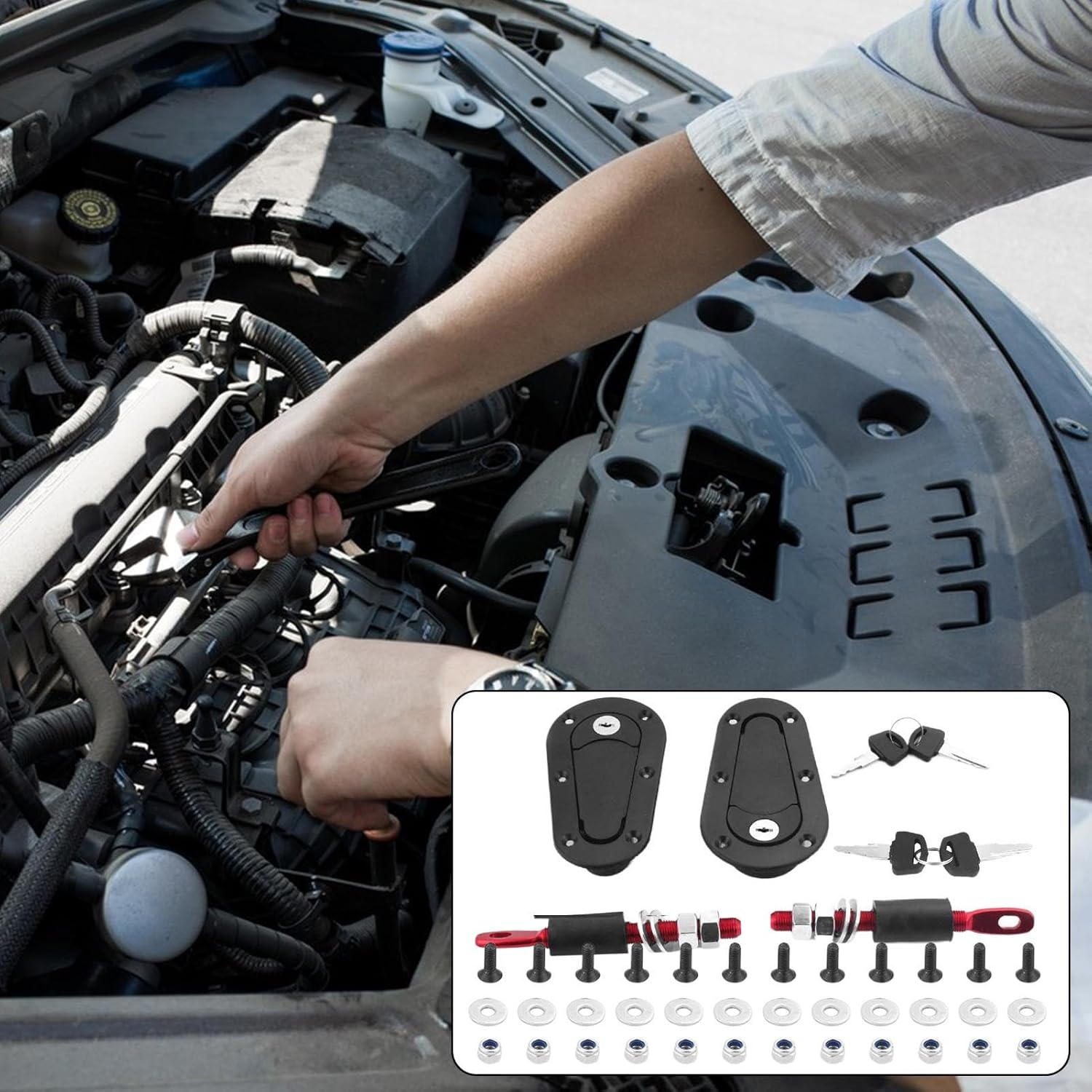 Hood Pin Kit - Flush Mounted Hood Pins,Quick Release Lock Fasteners Spacers Cover for Bumper Engine Bonnet Plate Truck Automotive image number 6