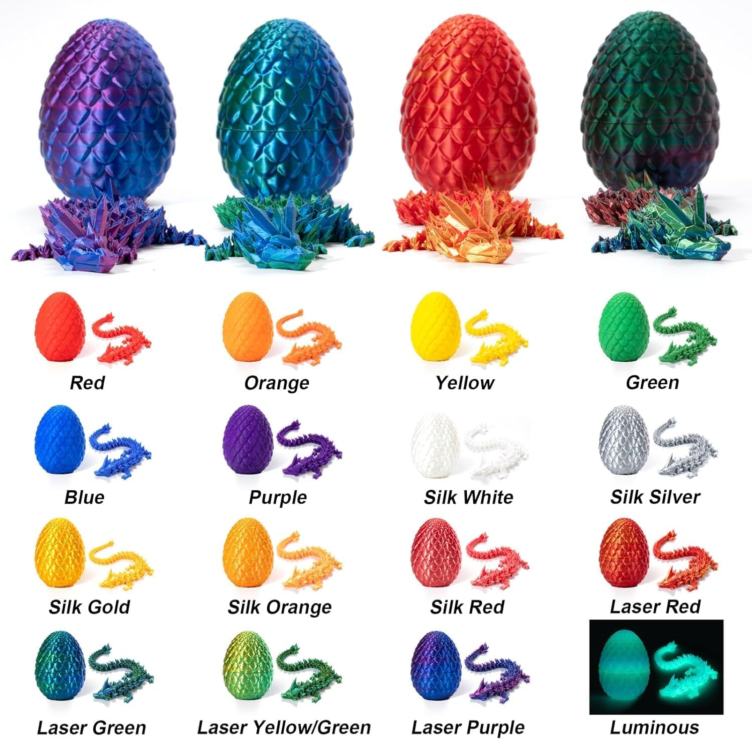 3D Printed Dragon in Egg, Full Articulated Crystal with Dragon Egg, Home Office Decor Executive Desk Toys, Adults Fidget Toys for Autism/Adhd (Laser Purple, 12") (Blue) image number 2