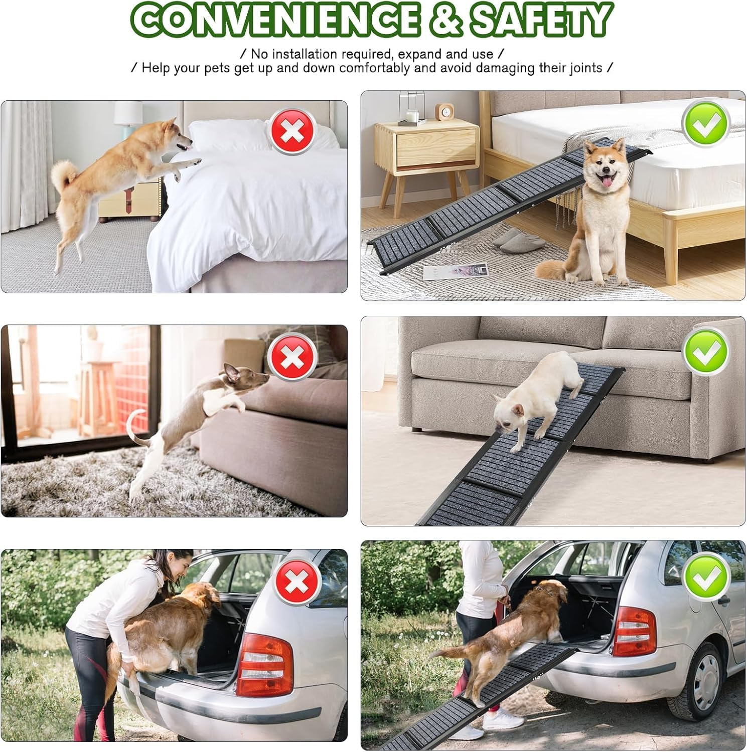 180CM Foldable Dog Car Ramp,48Cm Widen Dog Steps for Large Dogs with Non-Slip Surface,Portable Aluminum Folding Pet Ramp for Dogs,Lightweight Dog Stairs for Cars SUV & Trucks, Supports up to 110KG image number 5