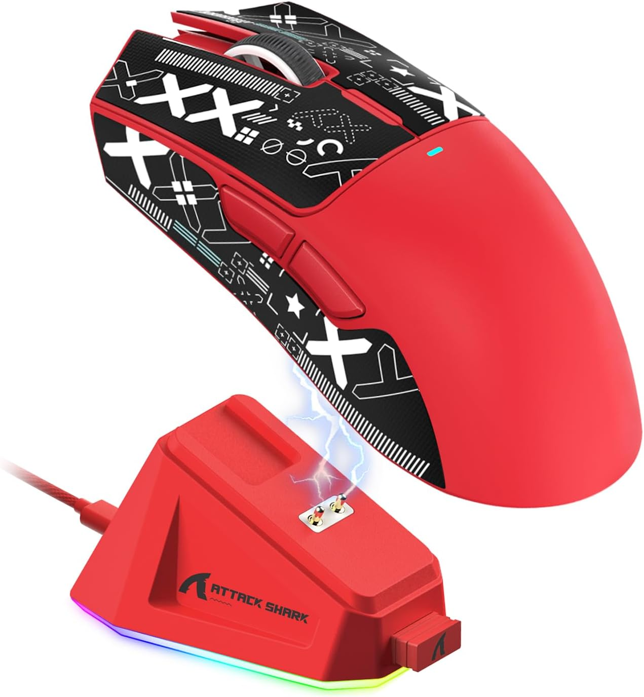 ATTACK SHARK X11 Ultra-Light Triple Mode Gaming Mouse PAW3311 Optical Sensor 22K DPI 5 Programmable Buttons for Pc/Mac Red&Sticker - Black+Griptape image number 7