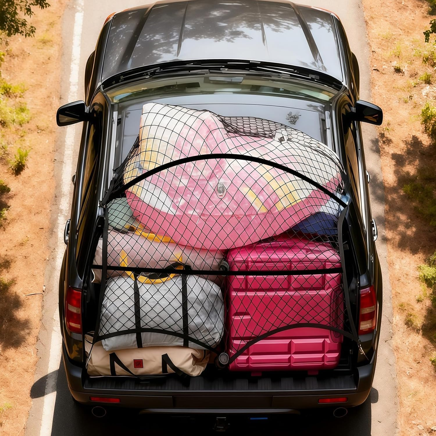 Highly Elastic Cargo Net Kit with 2 5M Tie down Straps &ndash; Elastic Trailer Net 4'X4' Expandable to 8'X8'With 6 Extra DIY Mesh Holes, 6 Hooks, 6 Carabiners & Storage Bag for UTE, Trailers, 4WD & Pickup image number 4