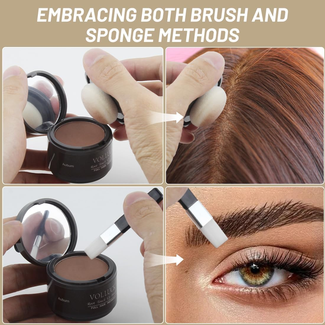 VOLLUCK Root Touch up Powder, Instant Hairline Powder for Thinning Areas and Gray Hair Coverage, Natural and Non-Greasy Root Cover up for Women and Men (Brown, 0.14 Ounce)