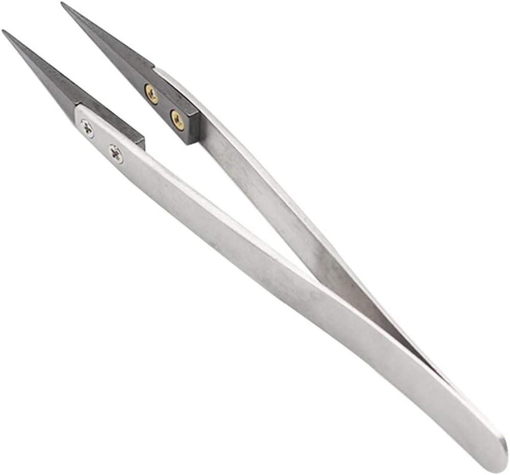 FEITA Black Pointed Ceramic Tip Tweezers - Precision Stainless Steel Tweezer for Electronic Repair, DIY Hobby (1 Pc)