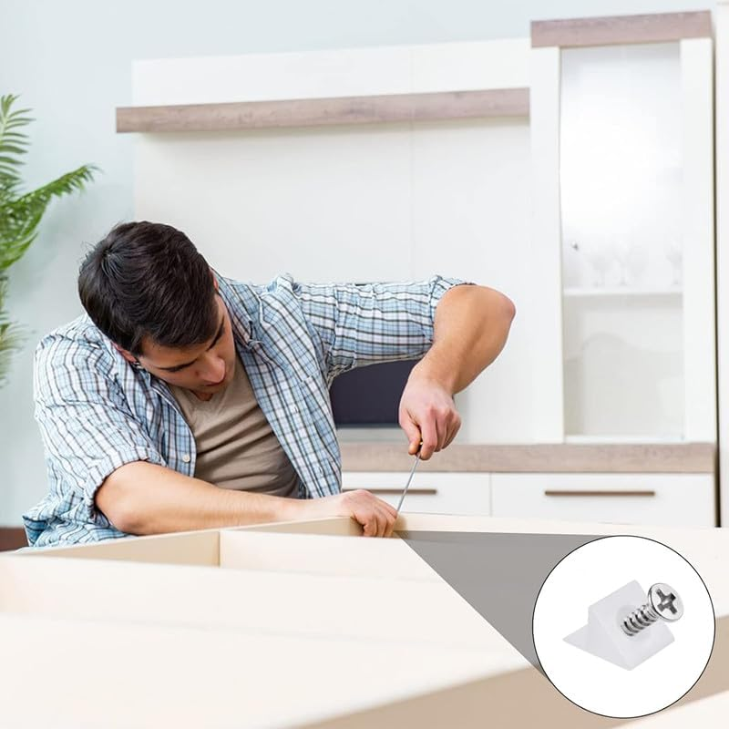 Walquicks 120 Pcs Wedge Bracke, Furniture Chest Drawer Bottom Repair Fixing Mending Drawer Plastic Angle Code Bracket Fastener with Screws for Sagging Drawers, Home Repair, Furniture Cabinet, Desks image number 3