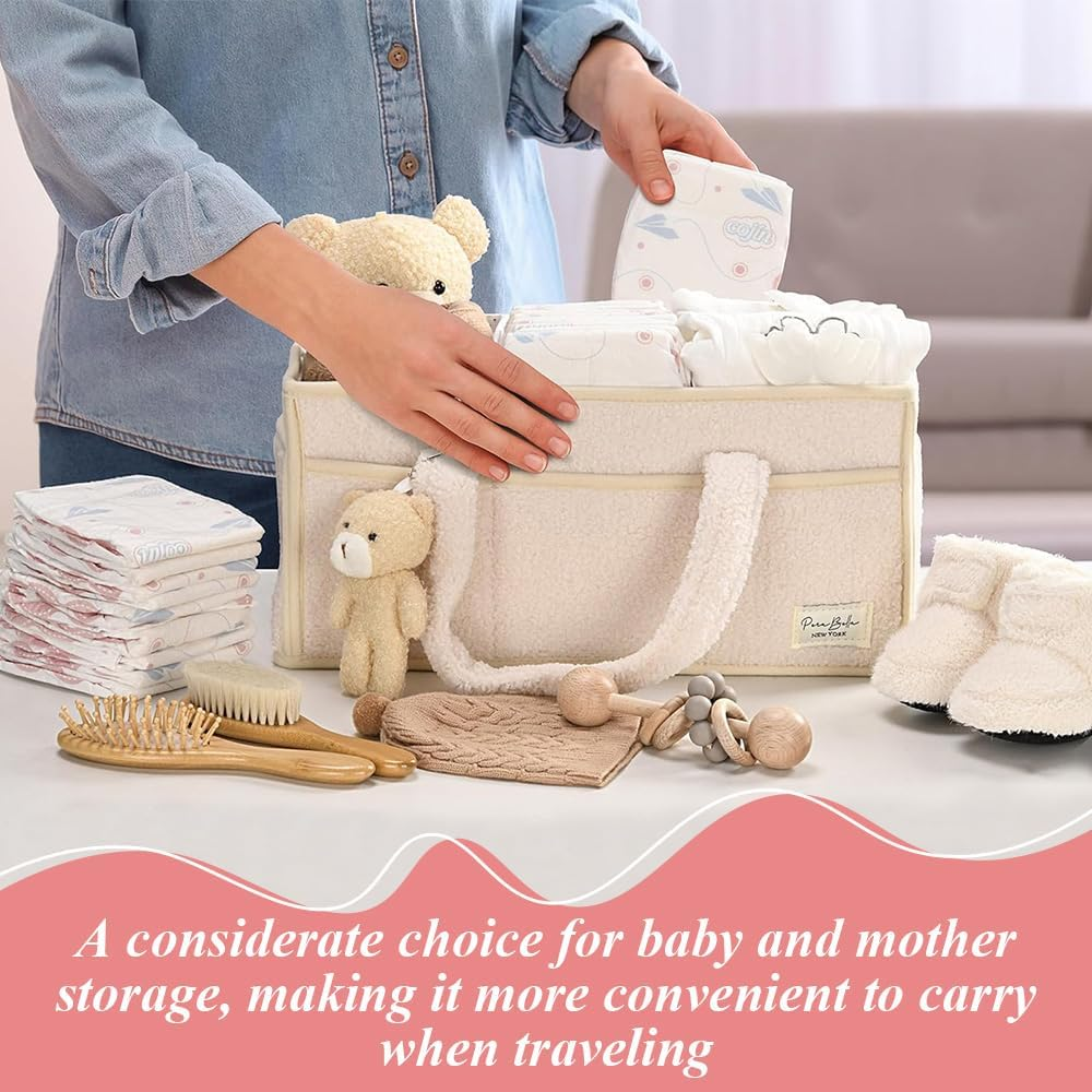 Diaper Caddy Organizer,With Compartments,Plush Storage Bag,Portable Car Travel Organizer,Foldable Essentials Storage,For Diapers,Wipes,Towel image number 1