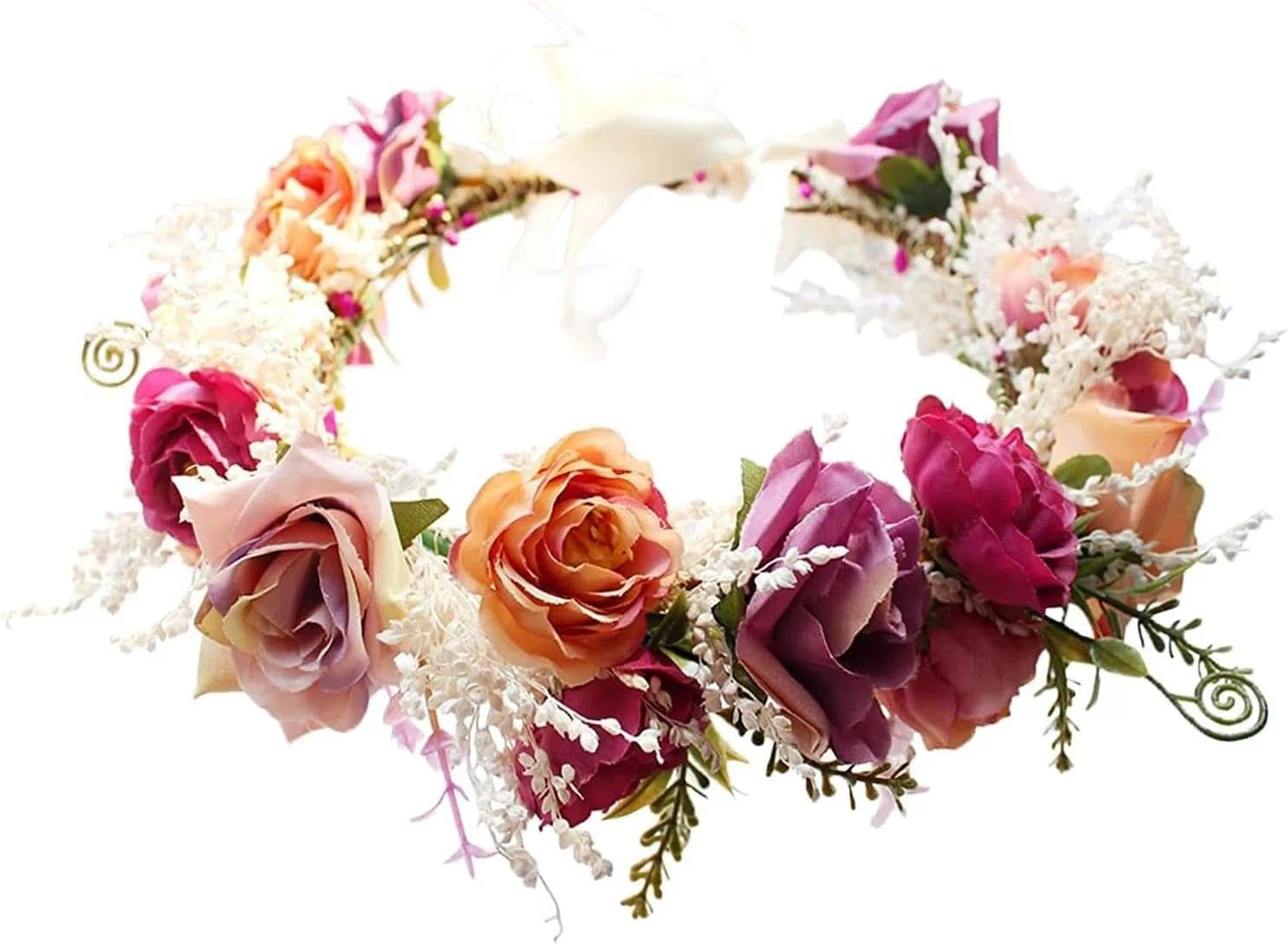 Floral Wedding Headband for Women, Adjustable Purple Flower Crown for Parties, Festivals, Pageants and Special Events - Tisuff image number 3