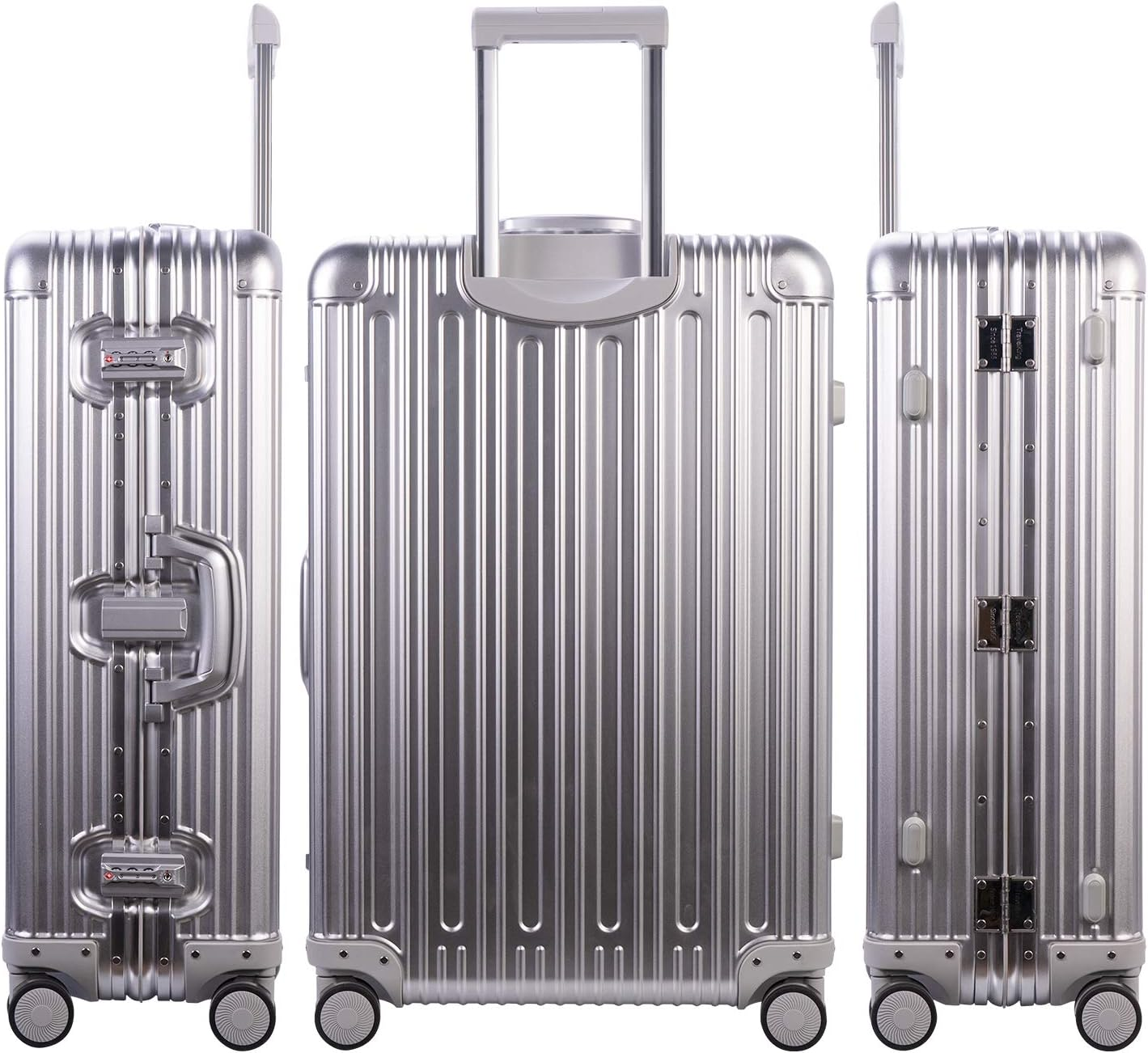Travelking Multi-Size All Aluminum Hard Shell Luggage Case Carry on Spinner Suitcase by Travelking 20"-28", Sliver, 28" image number 2