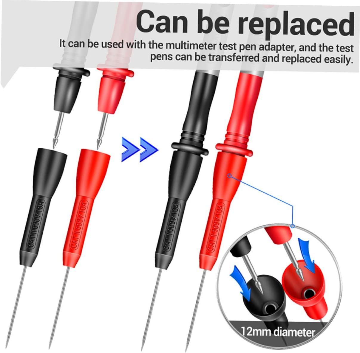 OKUMEYR 2 Pairs 2Mm Stainless Steel Test Probes 600V 10A Cat Ii for Multimeter Non-Destructive Back Probing with Brass Tips Automotive Diagnostic Tool image number 4