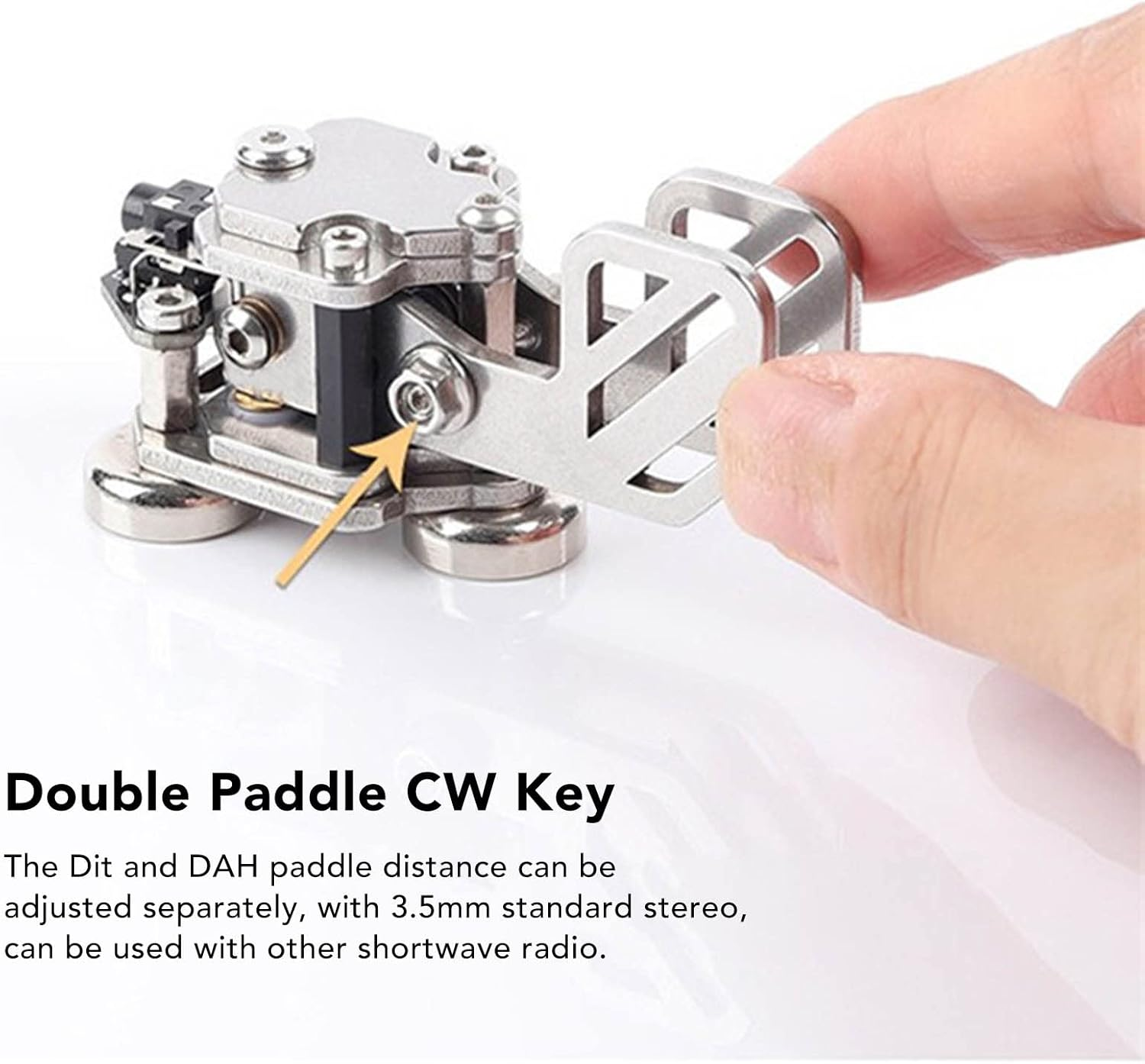 Mini CW Key Automatic Morse, Double Paddle Morse Code Keyer Shortwave Radio Morse Telegraph Key, Stainless Steel Automatic Morse Code Transmitter Key, 3 Ndfeb Magnets Base image number 1