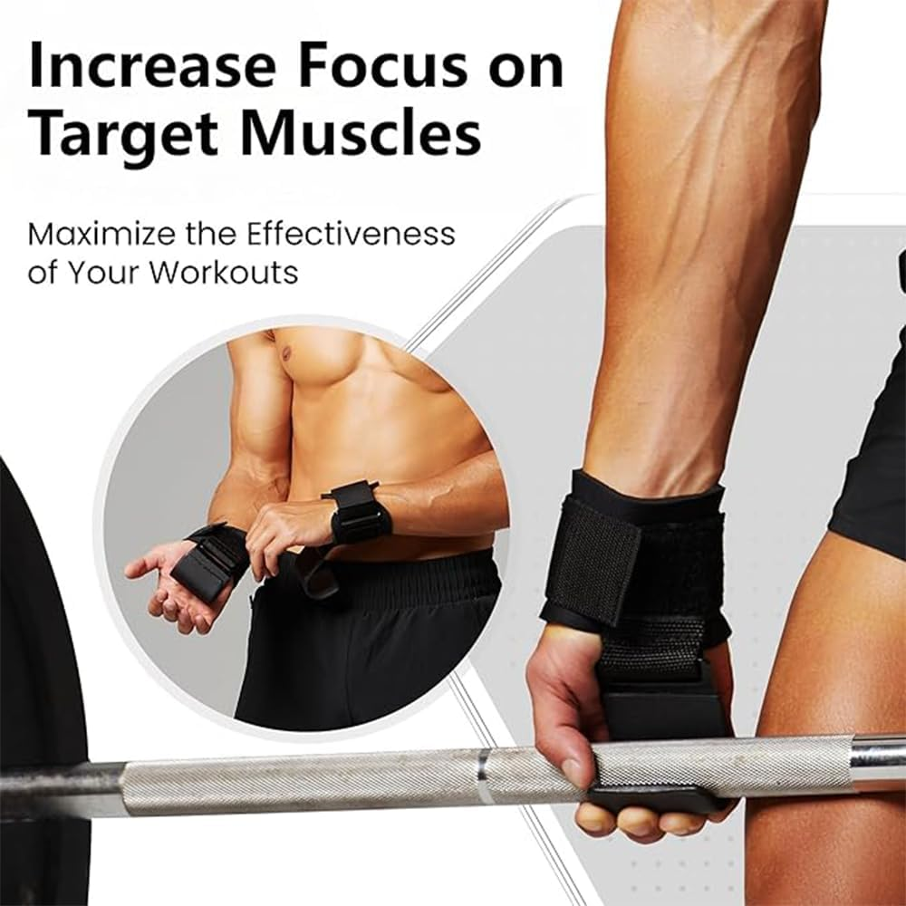 1 Pair Weight Lifting Hooks - Weightlifting Hooks with Wrist Straps, Hand Grip Support for Deadlifts, Pull Ups, Shrugs,Bodybuilding, Fitness, Weightlifting Hooks Gym Gloves, for Men and Women image number 5